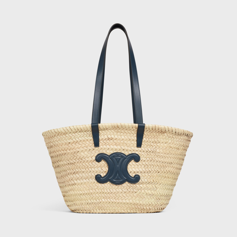 Medium Triomphe Celine Classic Panier in Palm Leaves and Calfskin 1