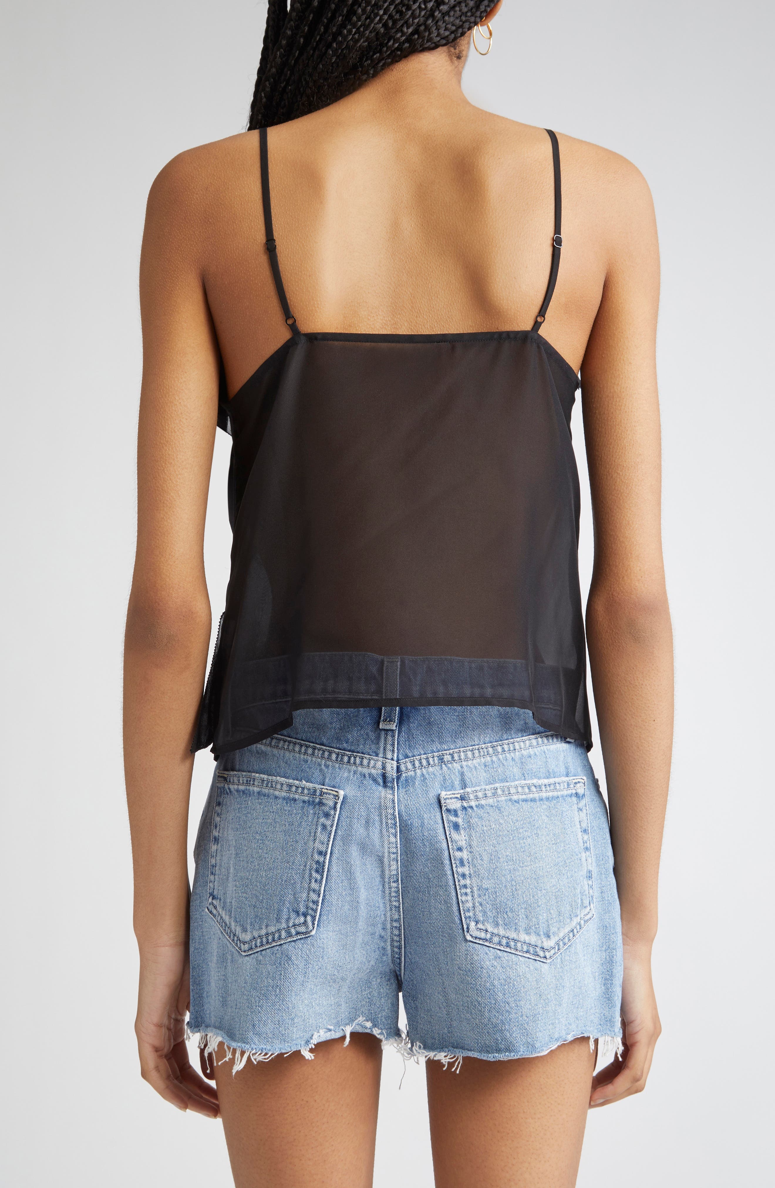 L'AGENCE Erika Ruffle Silk Camisole in Black at Nordstrom - 3