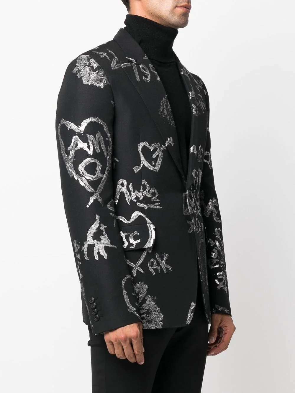 graffiti-print single-breasted blazer - 3