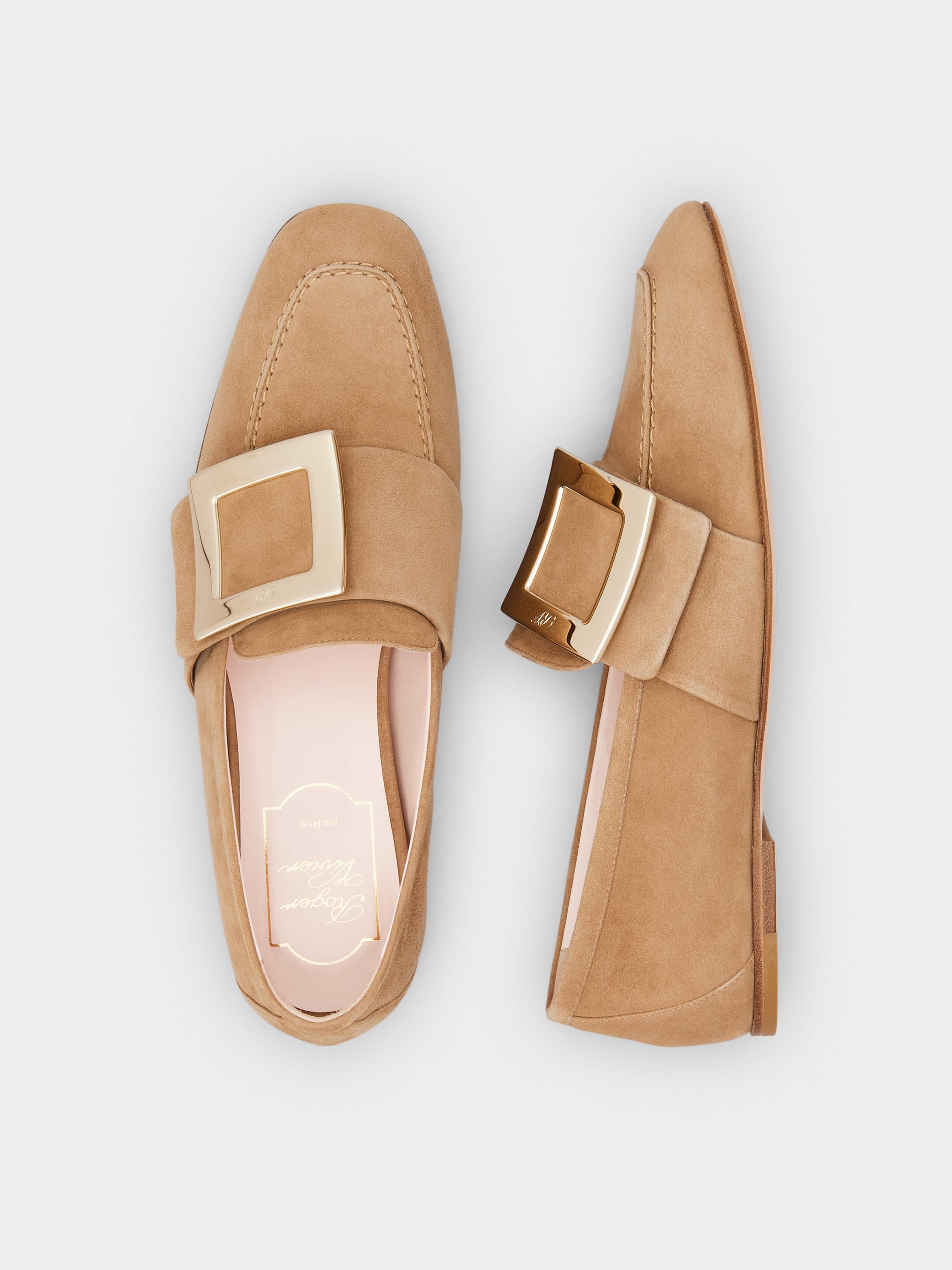 Soft Metal Buckle Loafers in Suede - 4