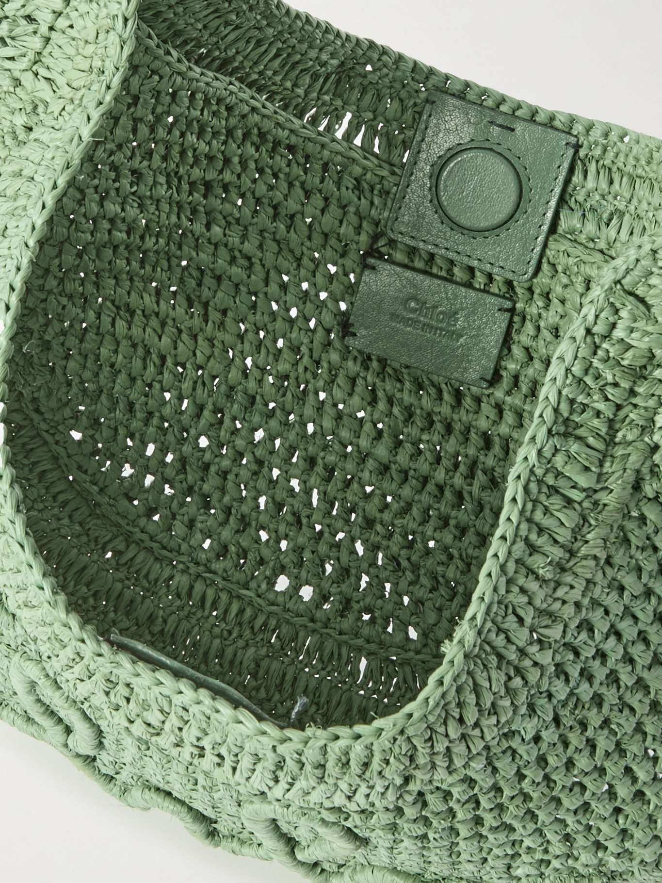 Summer Banana leather-trimmed embroidered raffia tote Mint - 5