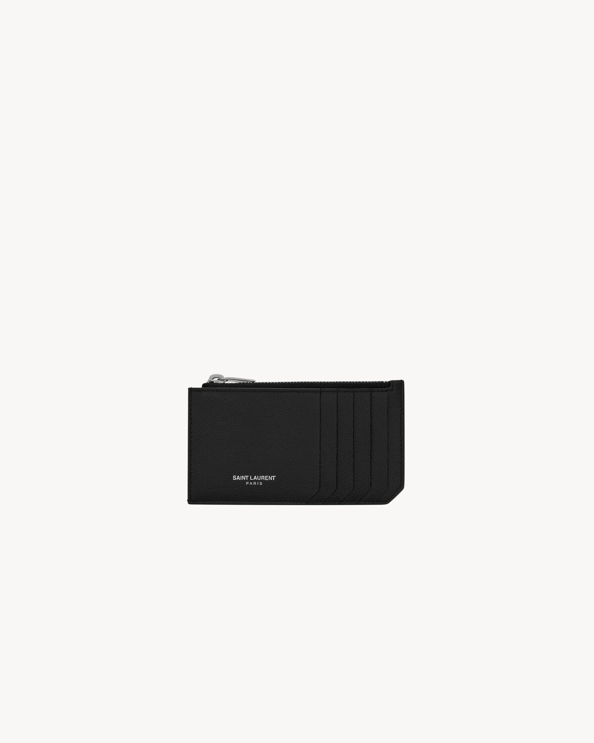 SAINT LAURENT PARIS FRAGMENTS ZIPPED CARD CASE IN GRAIN DE POUDRE LEATHER - 1