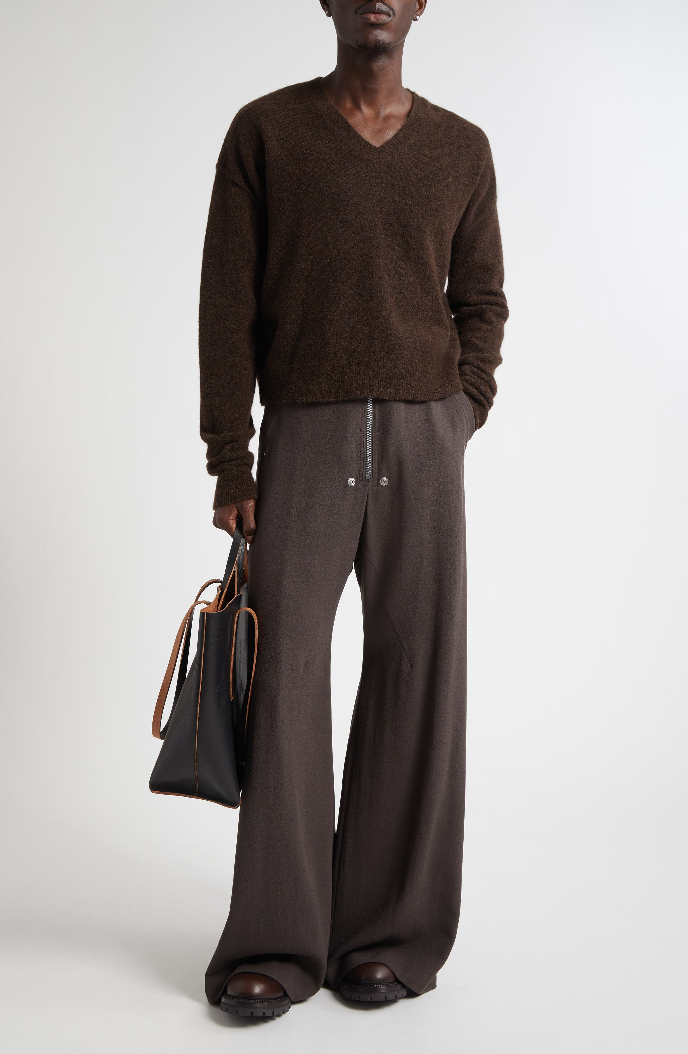 Rick Owens Tommy Alpaca & Wool Blend V-Neck Sweater in Brown at Nordstrom - 2
