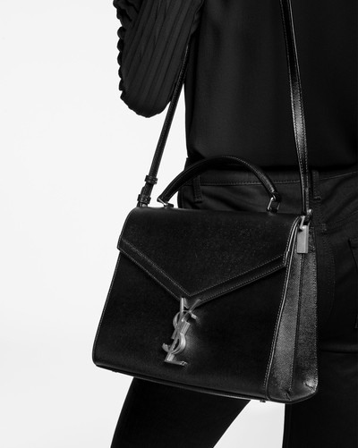 SAINT LAURENT cassandra top handle medium bag in grain de poudre embossed leather outlook