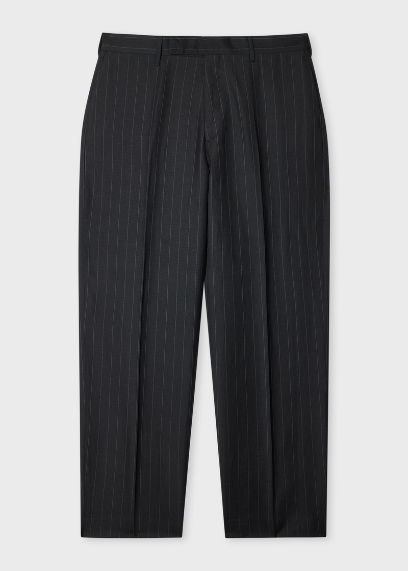 Relaxed-Fit Black Wool-Linen Pinstripe Trousers 1