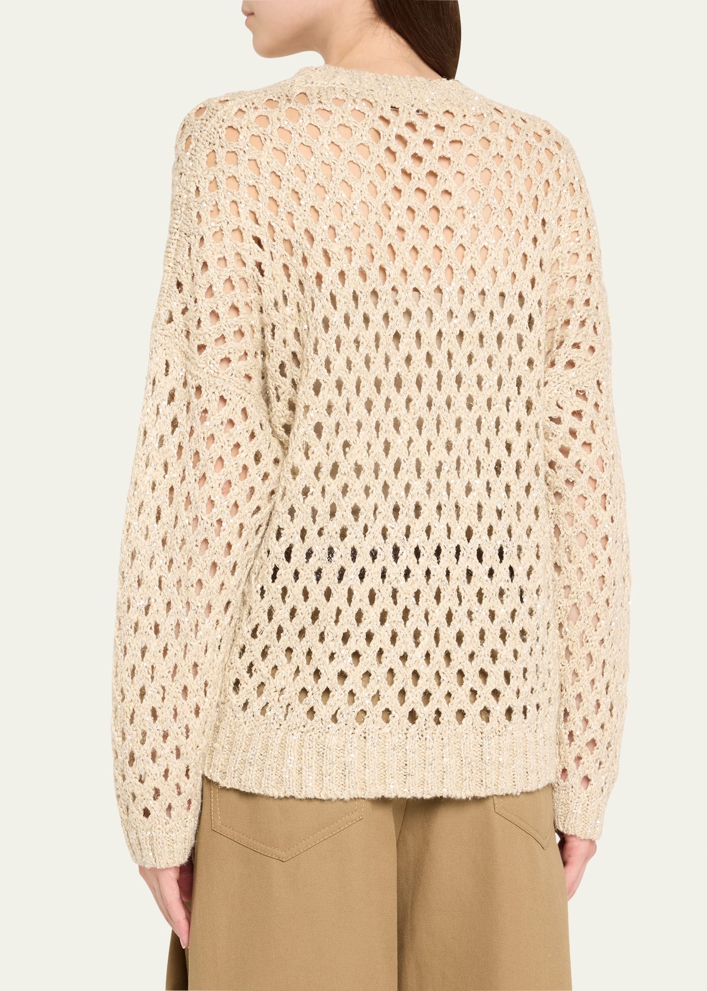 Sequined Open-Knit Silk Sweater - 3
