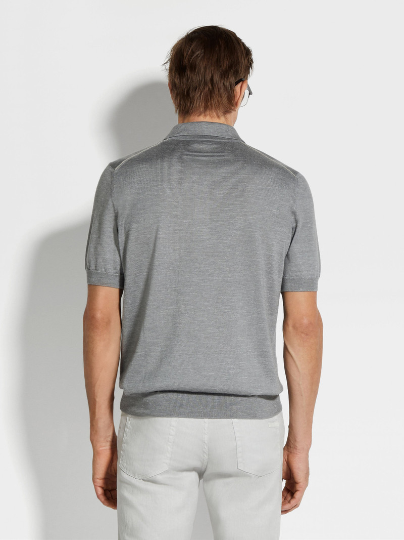 GREY MÉLANGE SILK CASHMERE AND LINEN POLO SHIRT 5