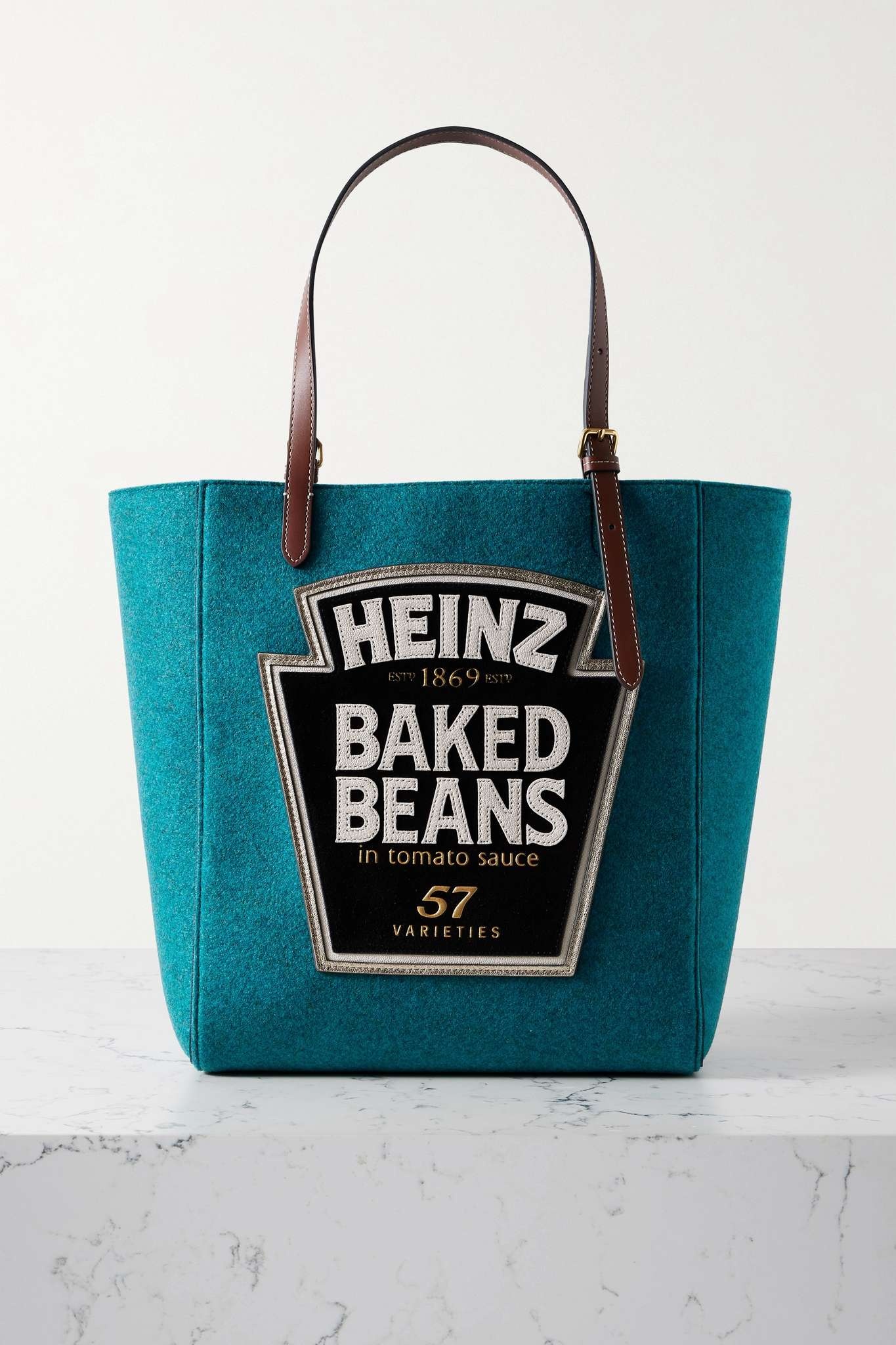 Baked Beans small leather and suede-paneled appliquéd recycled-felt tote - 1