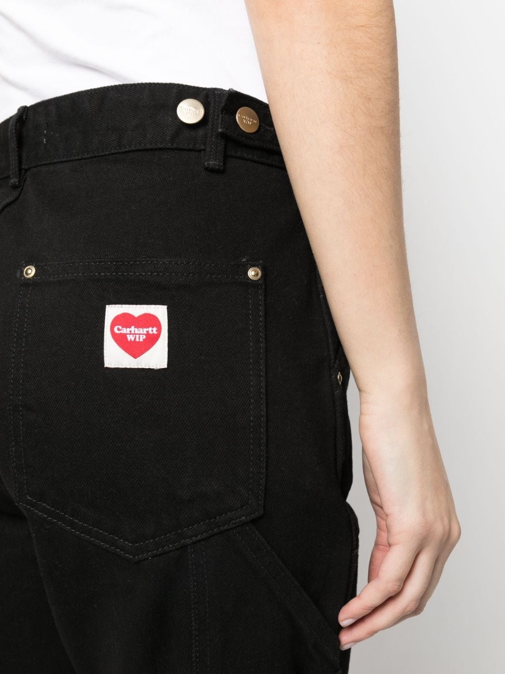 logo-patch cotton straight trousers - 5