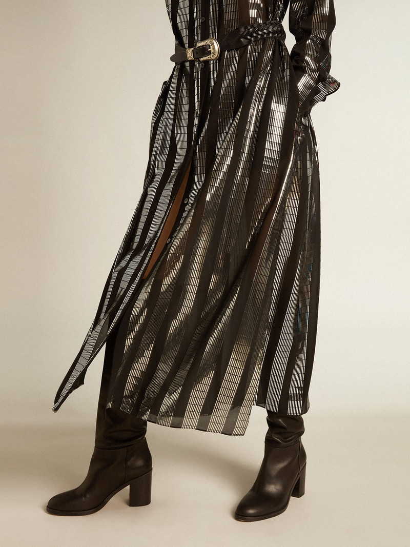 Black shirt dress with metallic appliqués 5