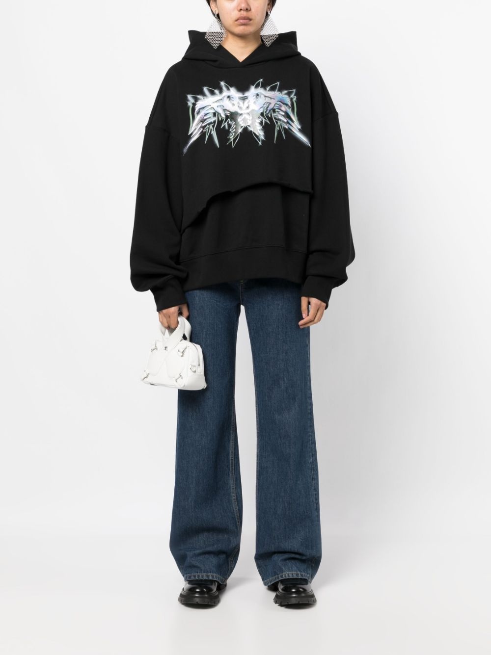 graphic-print ripped hoodie - 3