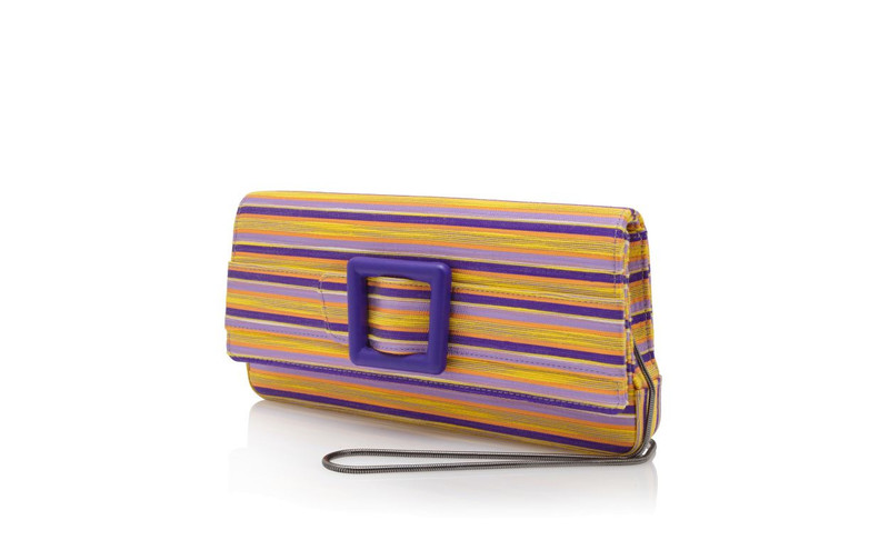 Purple And Orange Cotton Striped Buckle Clutch 3