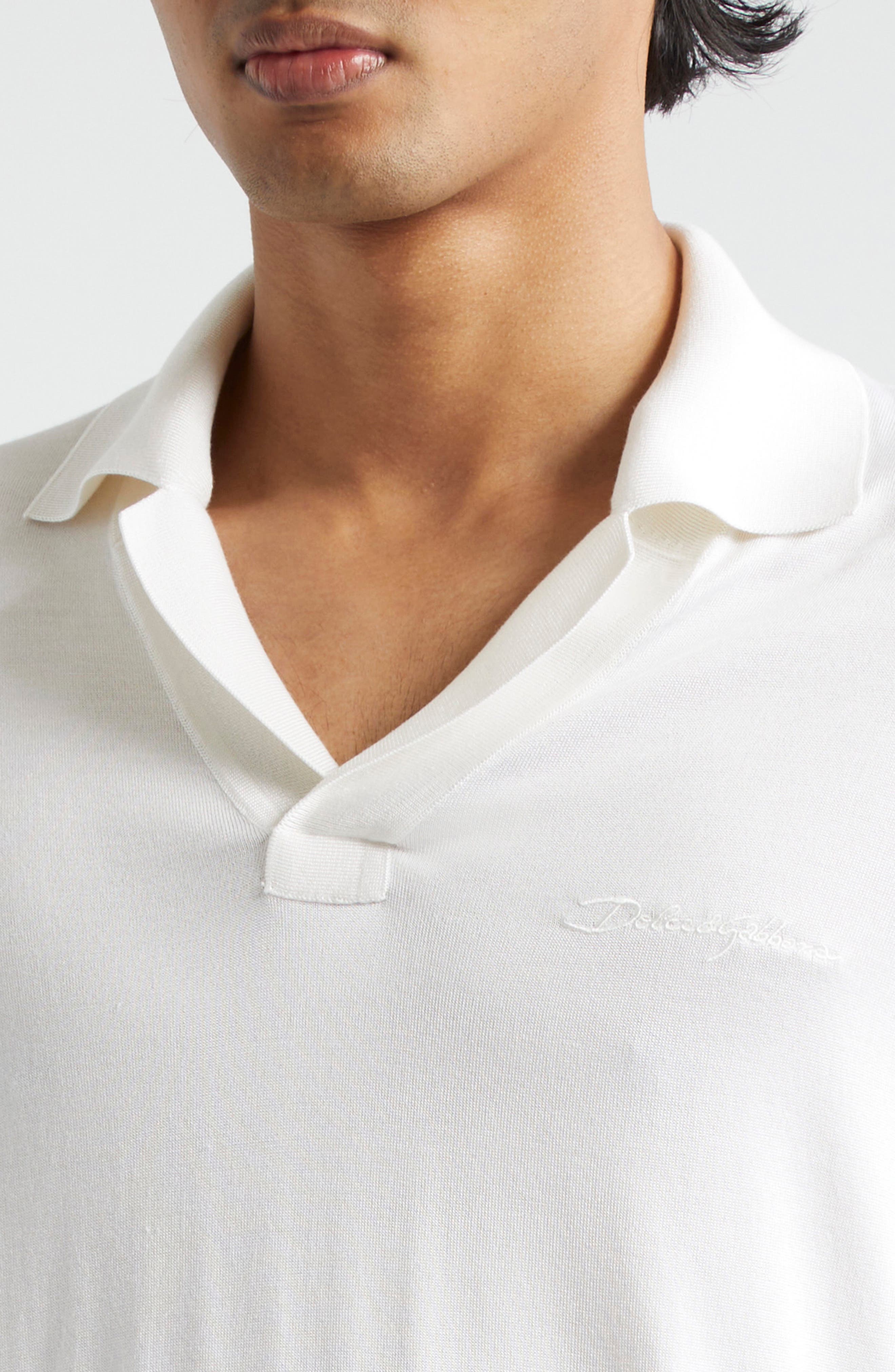 Dolce&Gabbana Logo Silk Polo Sweater in W0800 Bianco Ottico at Nordstrom - 5