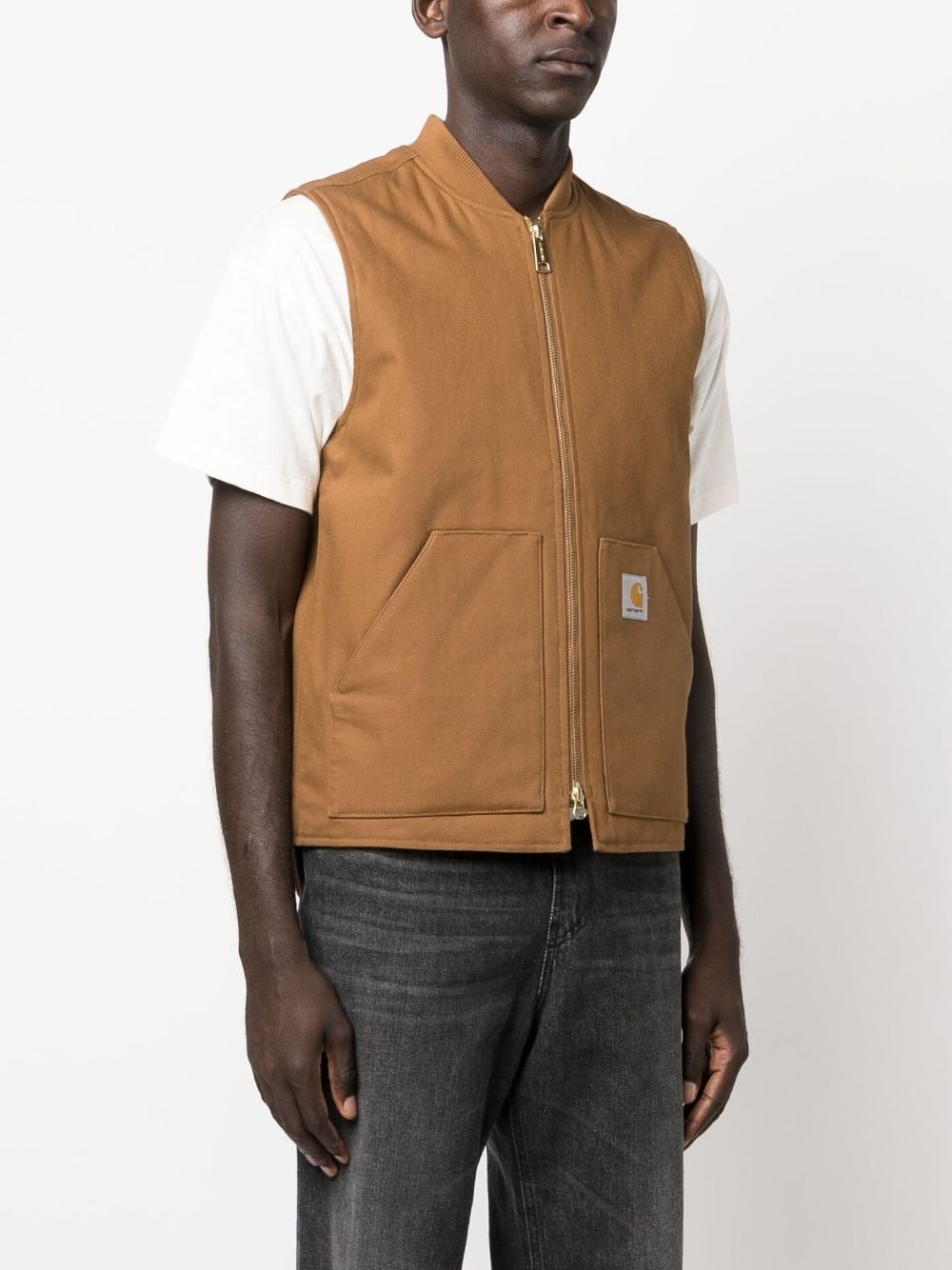 logo-patch zipped vest - 3