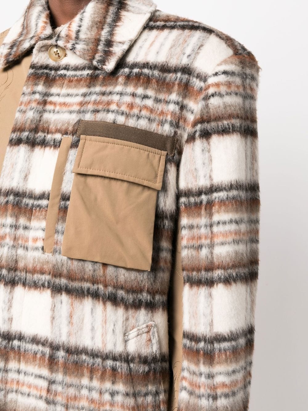tartan patchwork shirt coat - 5