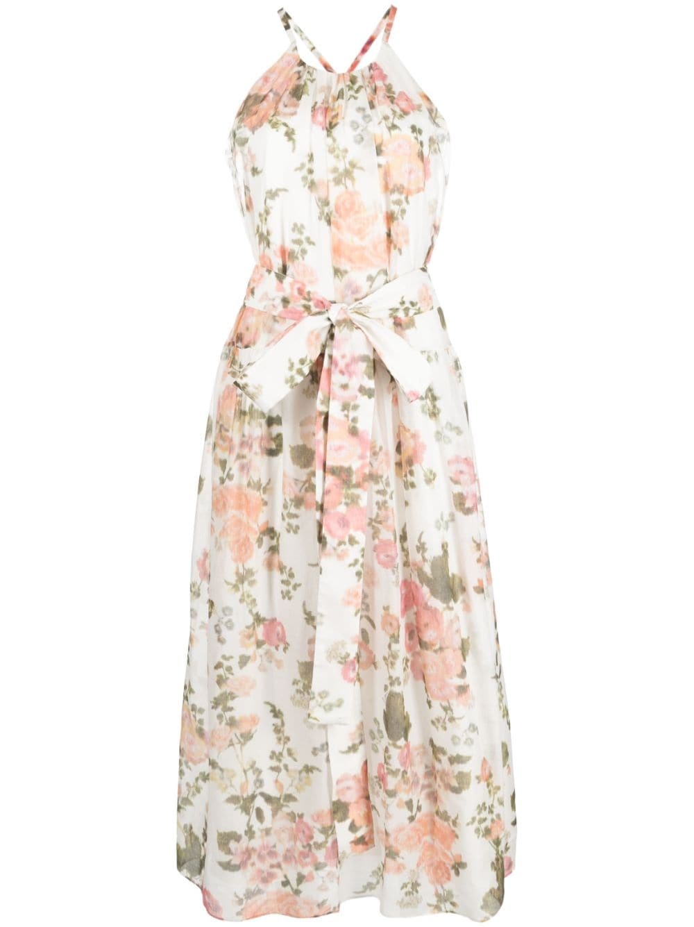 floral-print tied-waist dress - 1