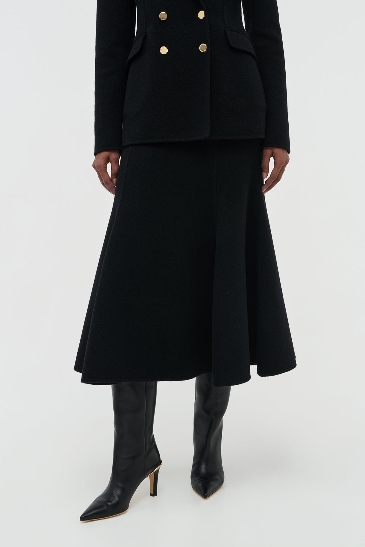 Patterson Midi Skirt in Black Double-Face Recycled Cashmere - 5
