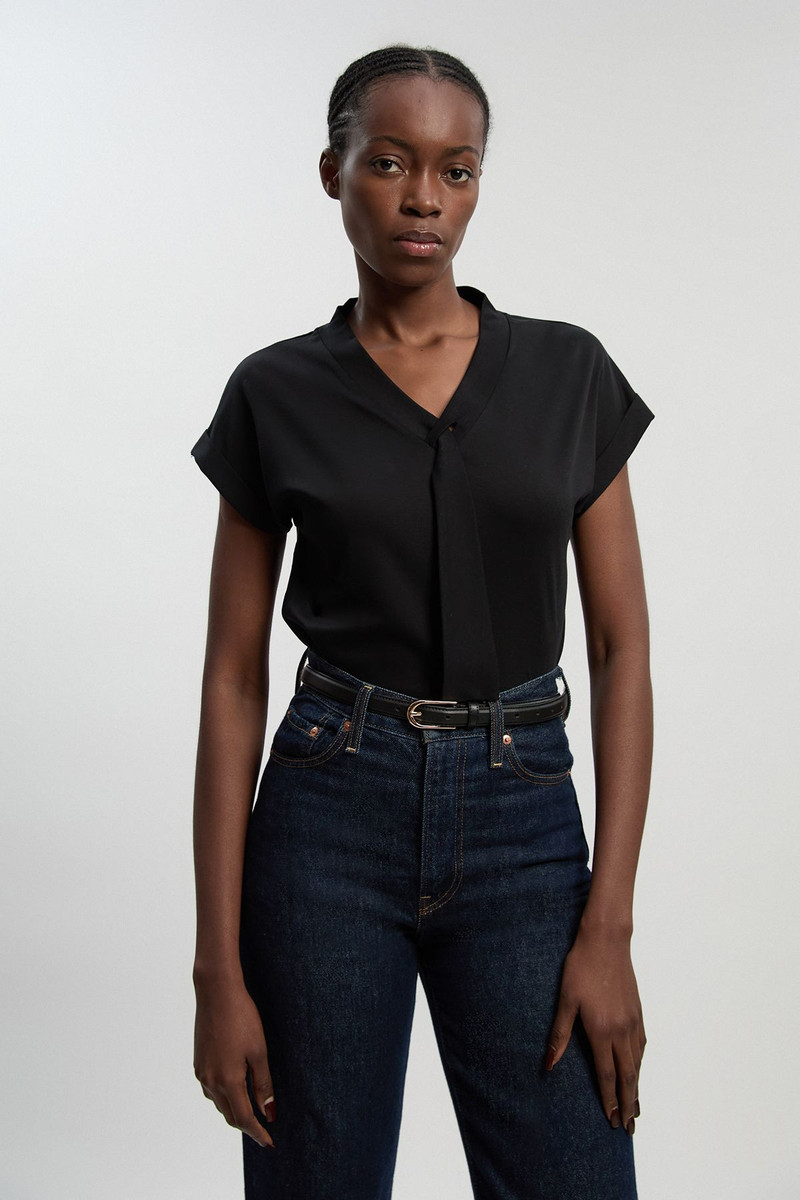 KAREN MILLEN Jersey V Neck Tie Detail T - Shirt outlook