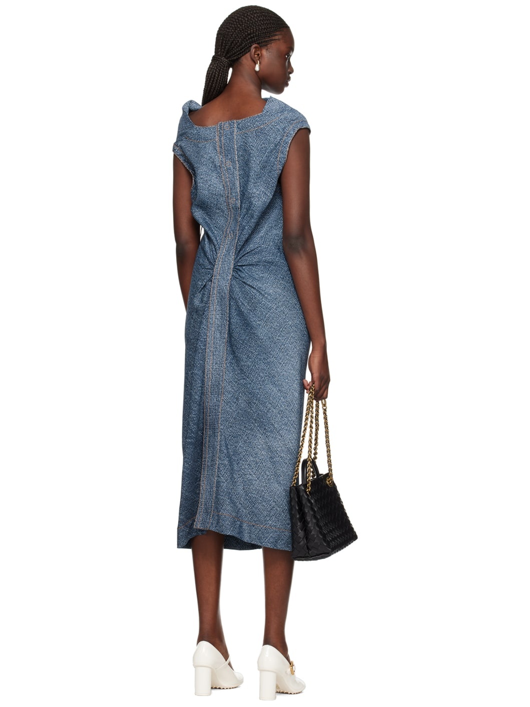 Navy & White Printed Midi Dress - 3