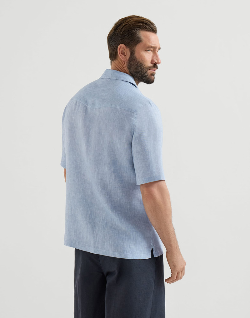 Linen easy fit short sleeve shirt with camp collar 3