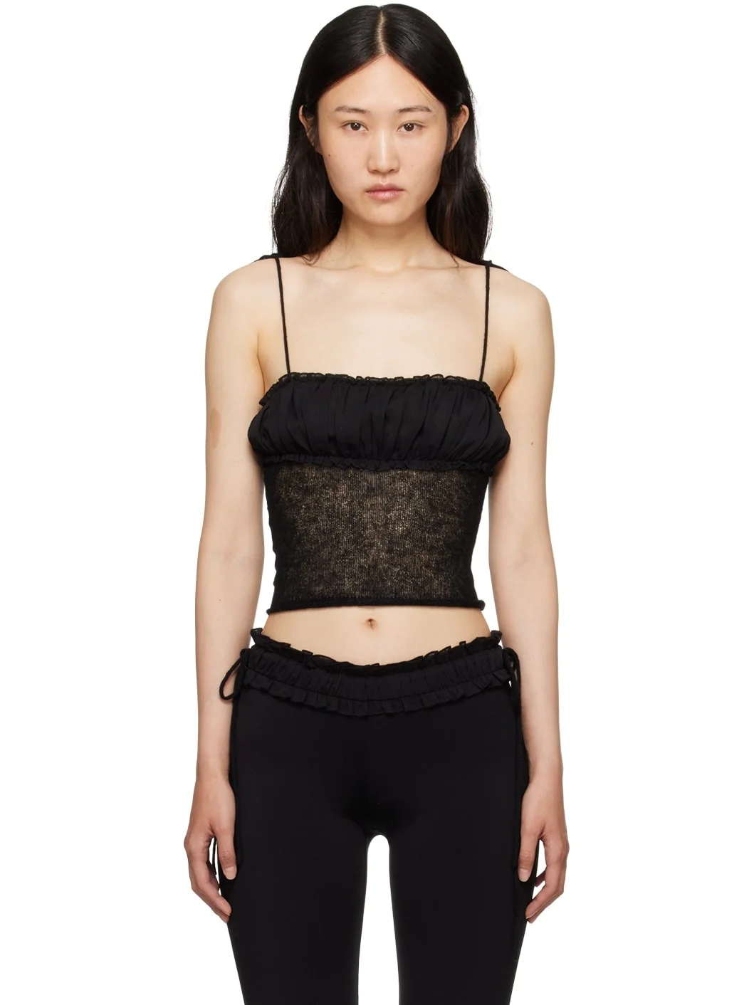 Black Ruched Tank Top - 1