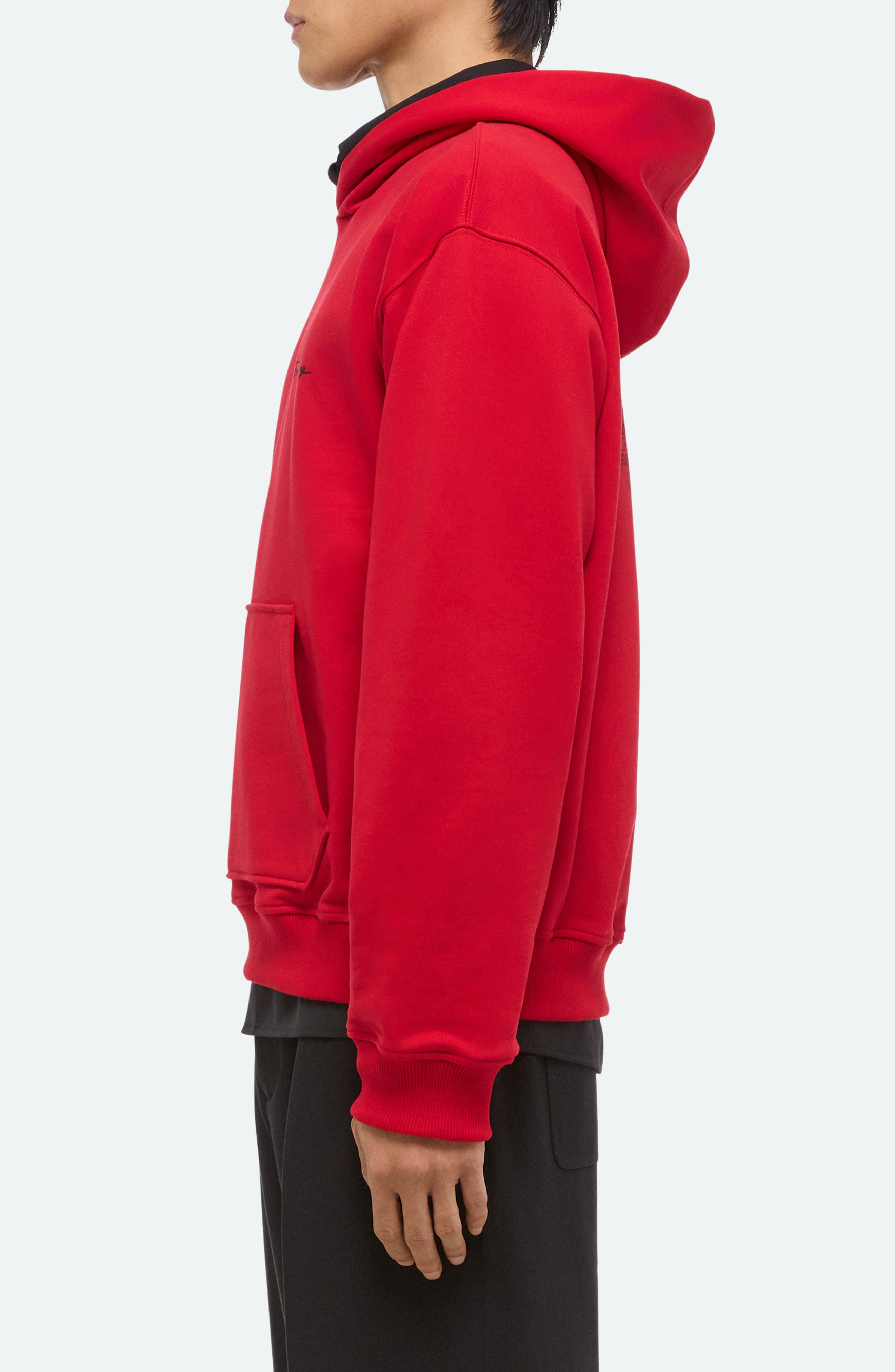 Helmut Lang Sketch Compact Cotton Graphic Hoodie in Deep Red - 3