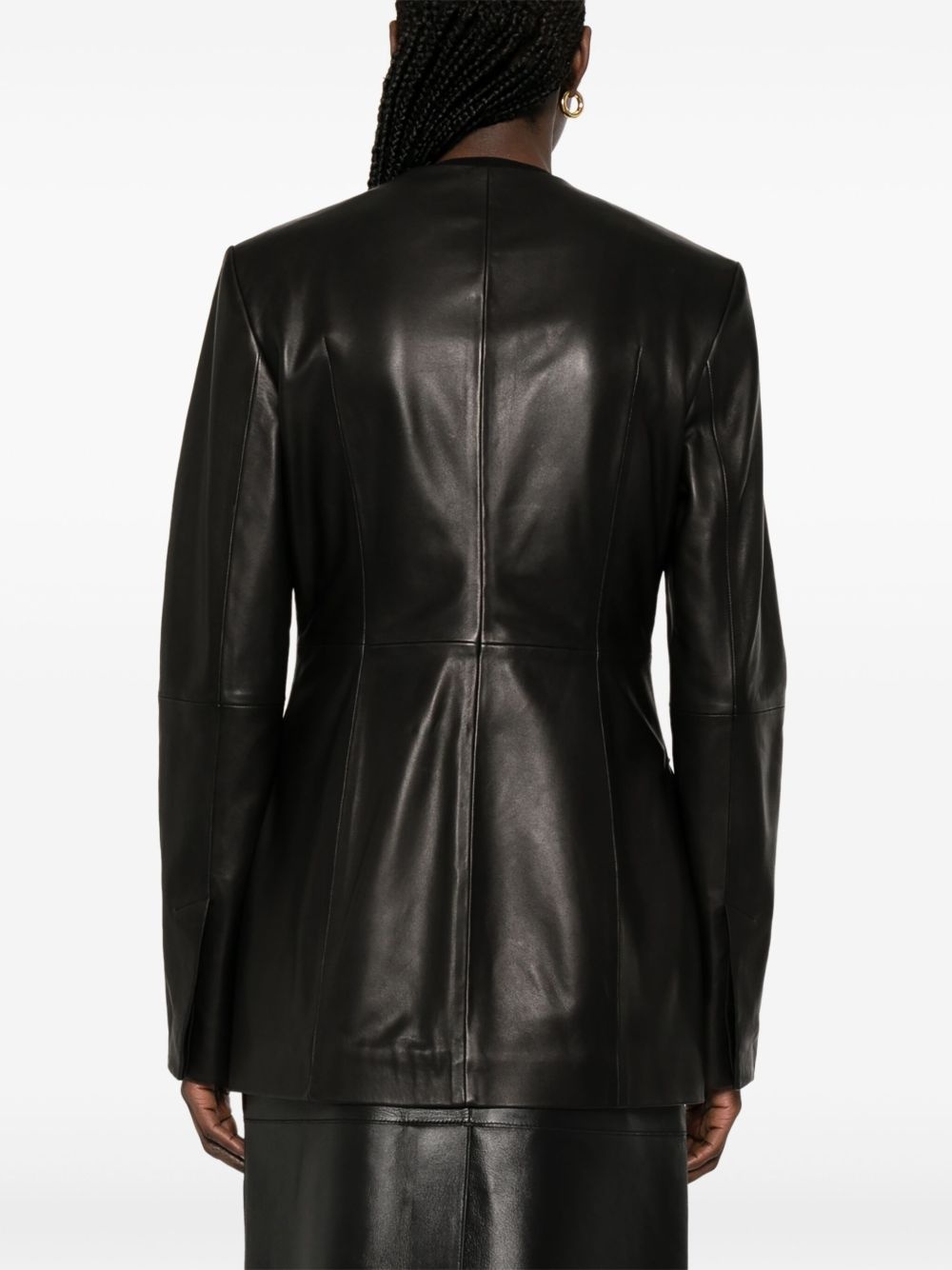 collarless leather jacket - 4