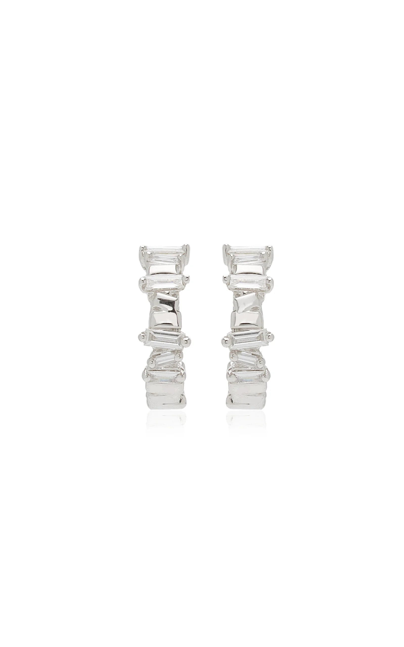 Classic Huggie 18K White Gold Diamond Earrings - 1