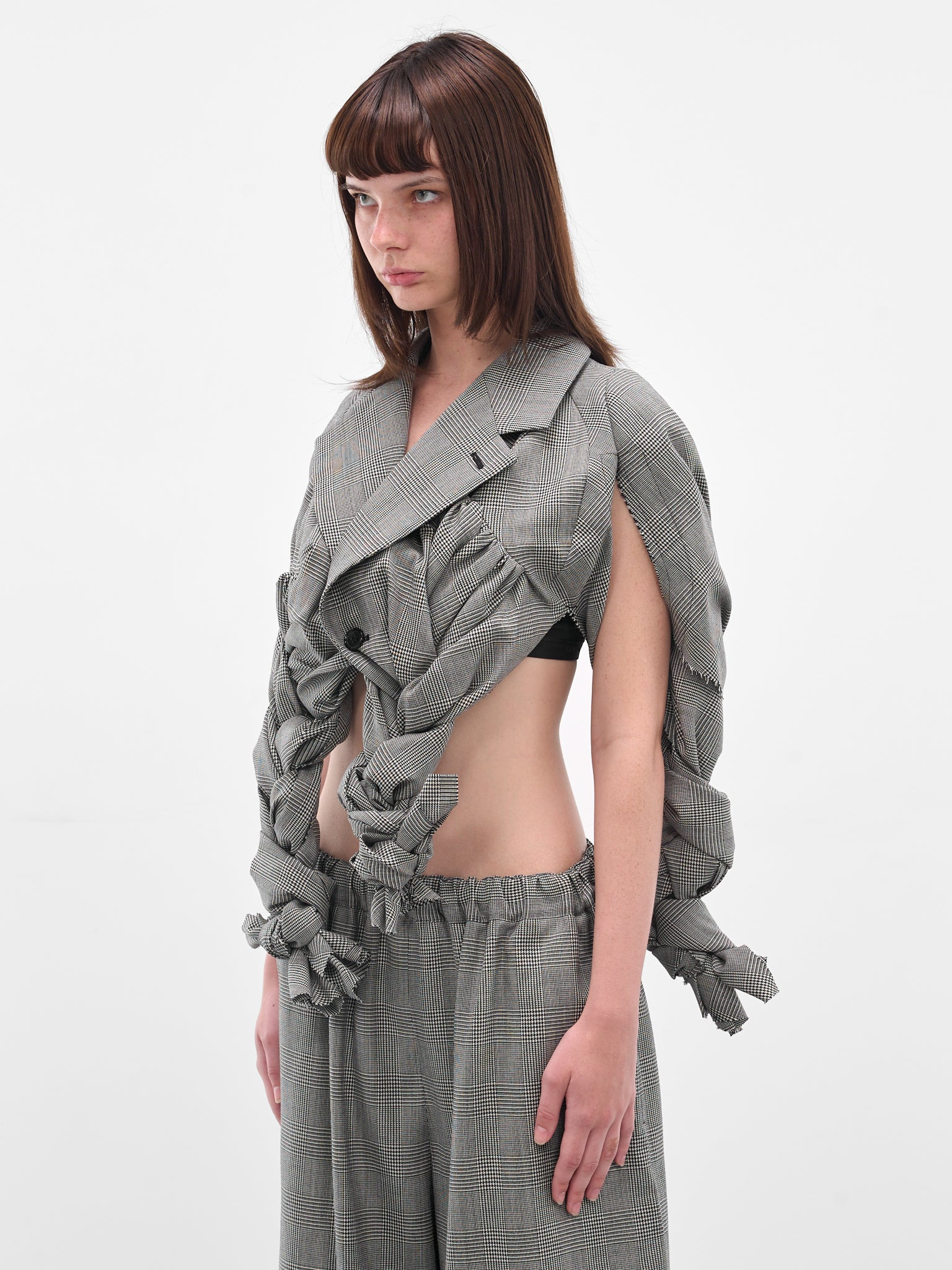 Gray Check Sculptural Braiding Blazer - 2