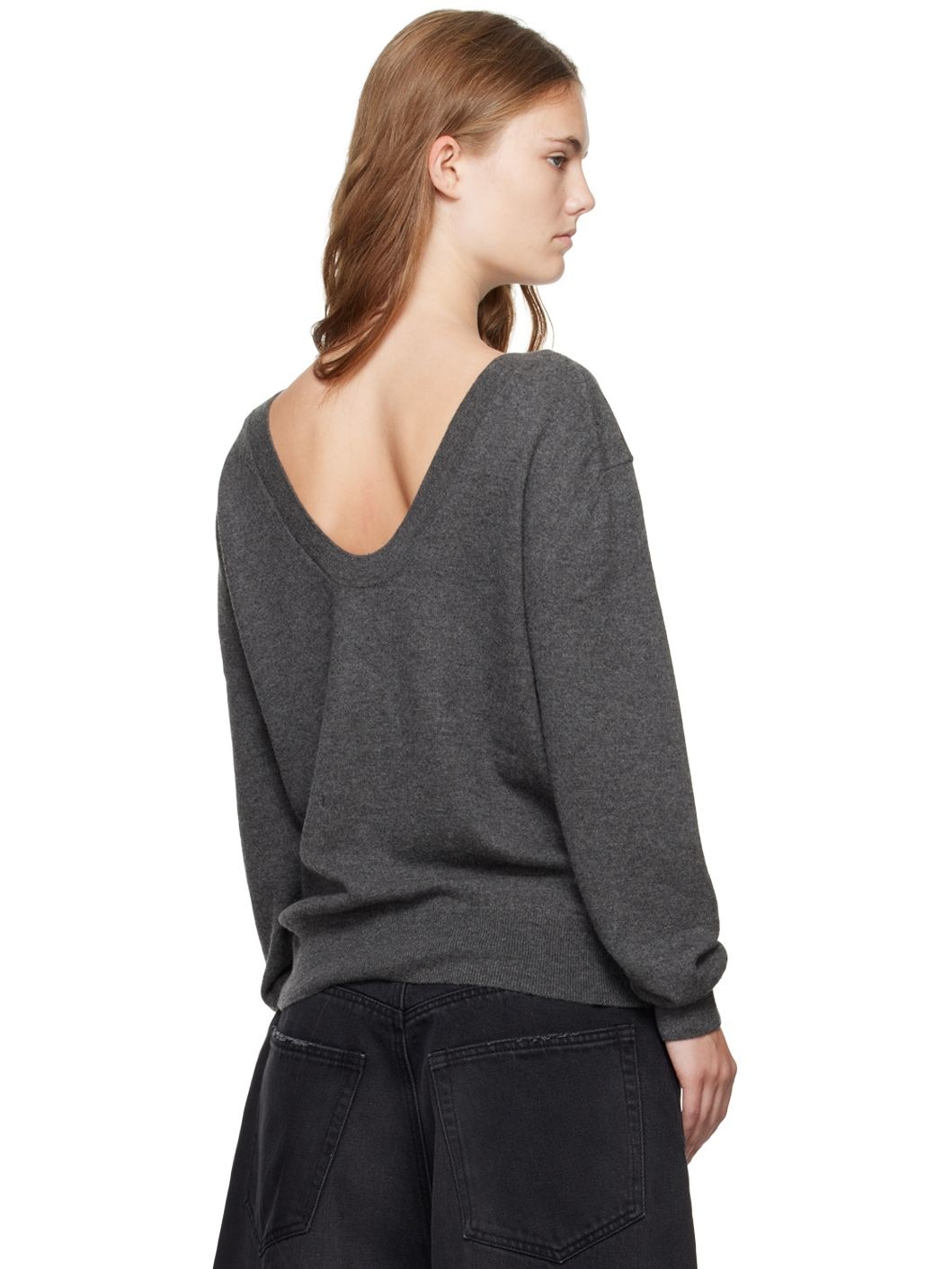 Gray Deep V-Neck Sweater - 3