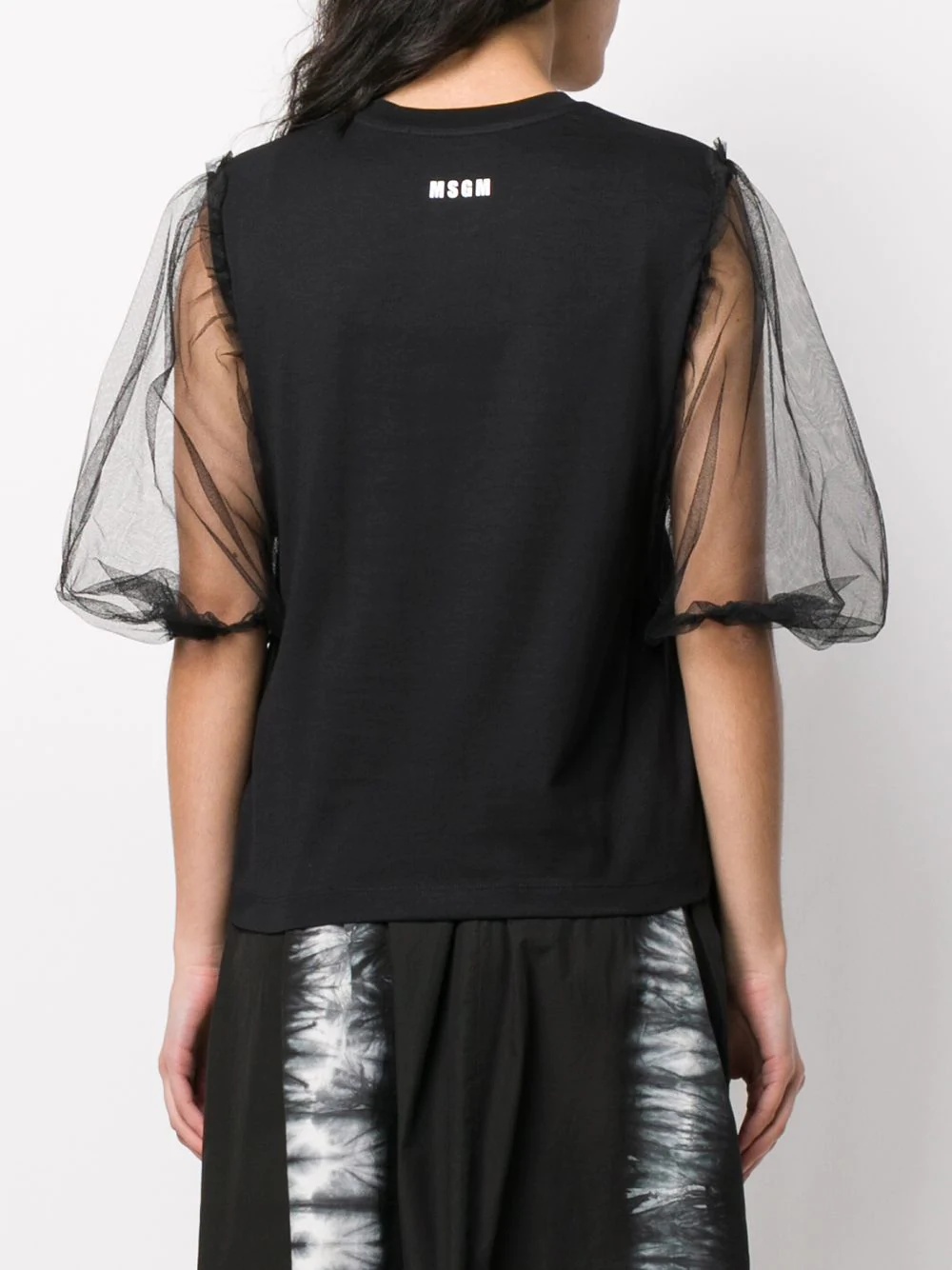 sheer puff sleeve T-shirt - 4