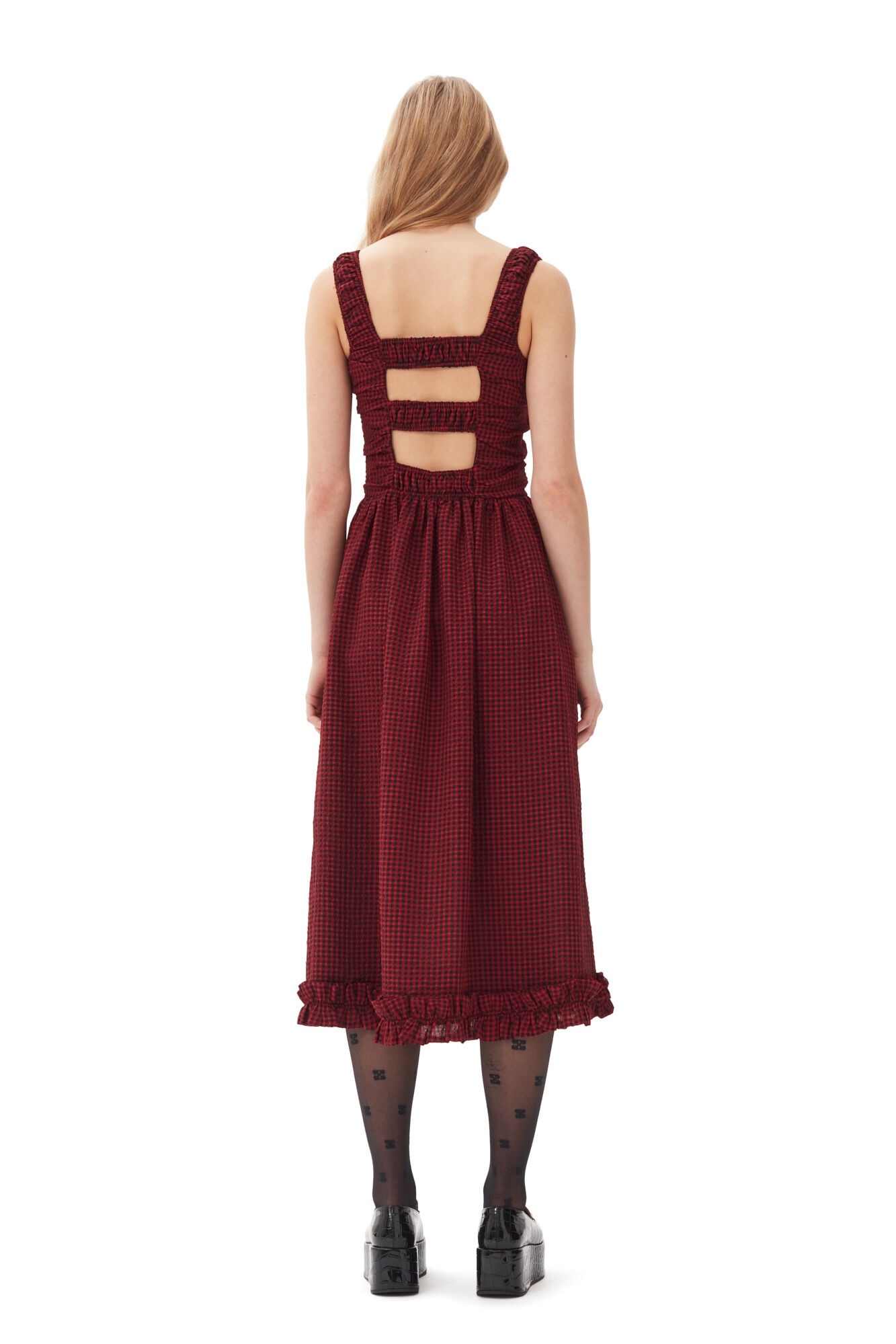 RED SHEER MIDI STRAP SMOCK DRESS - 5