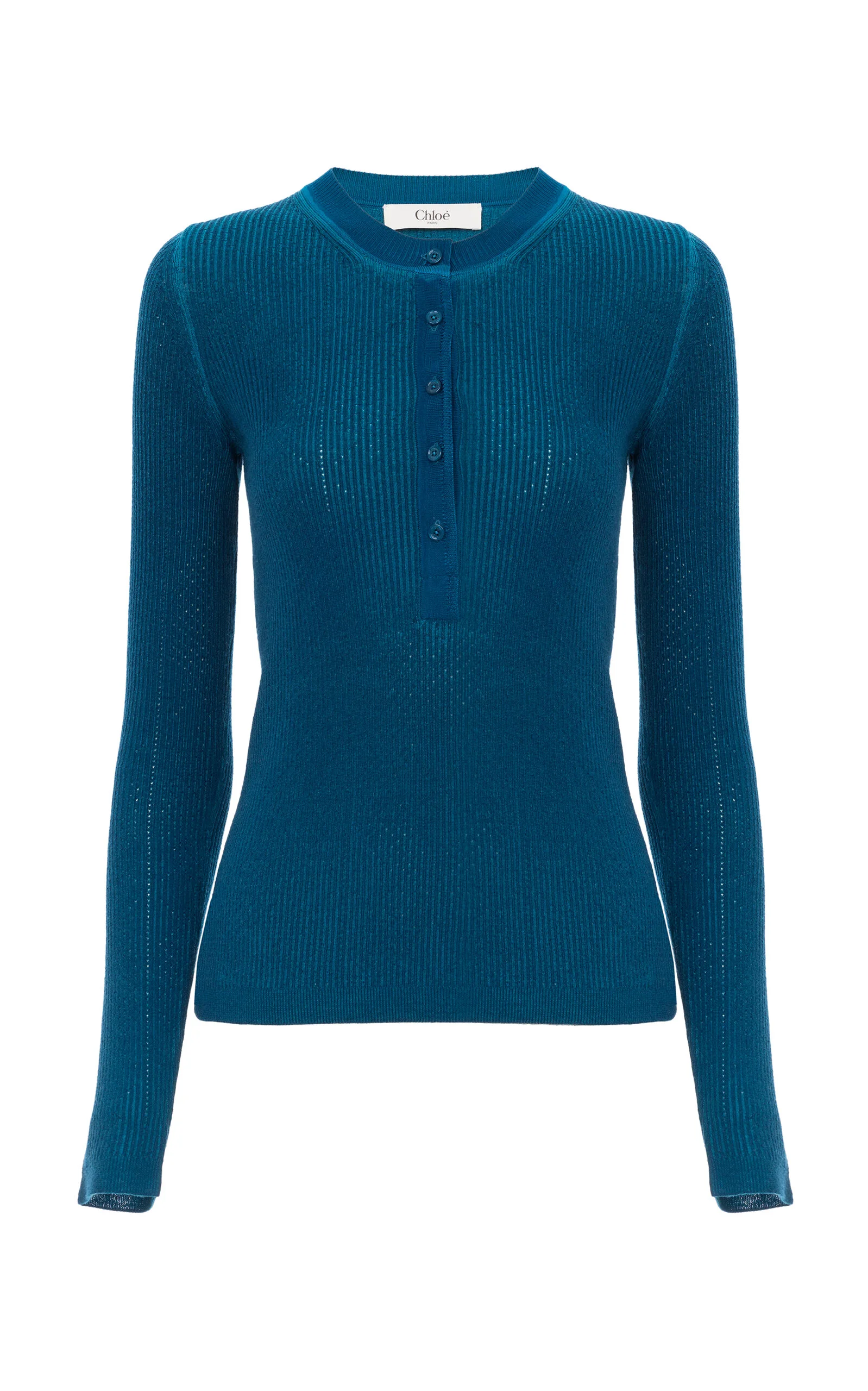 Wool-Blend Knit Henley Shirt blue - 1