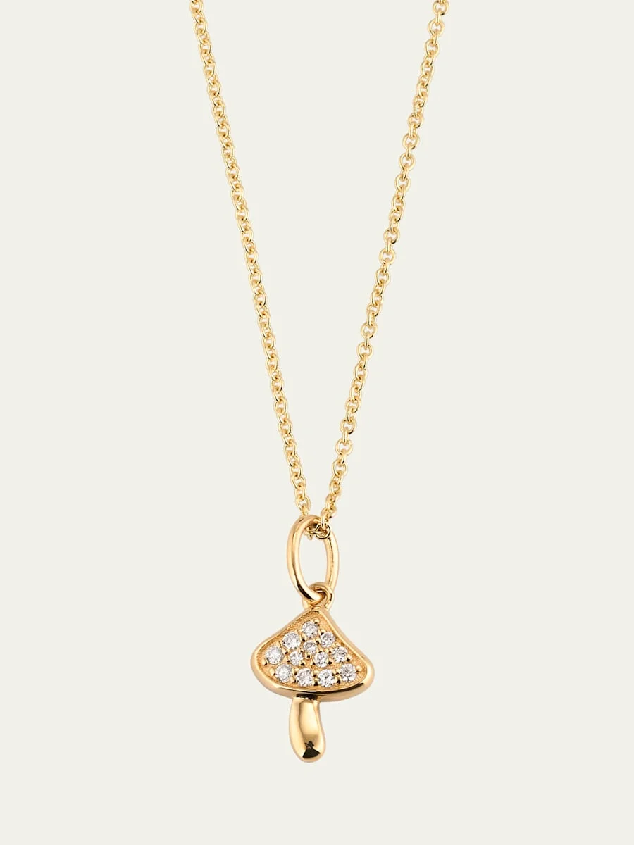 14K Yellow Gold Small Mushroom Charm Necklace - 1
