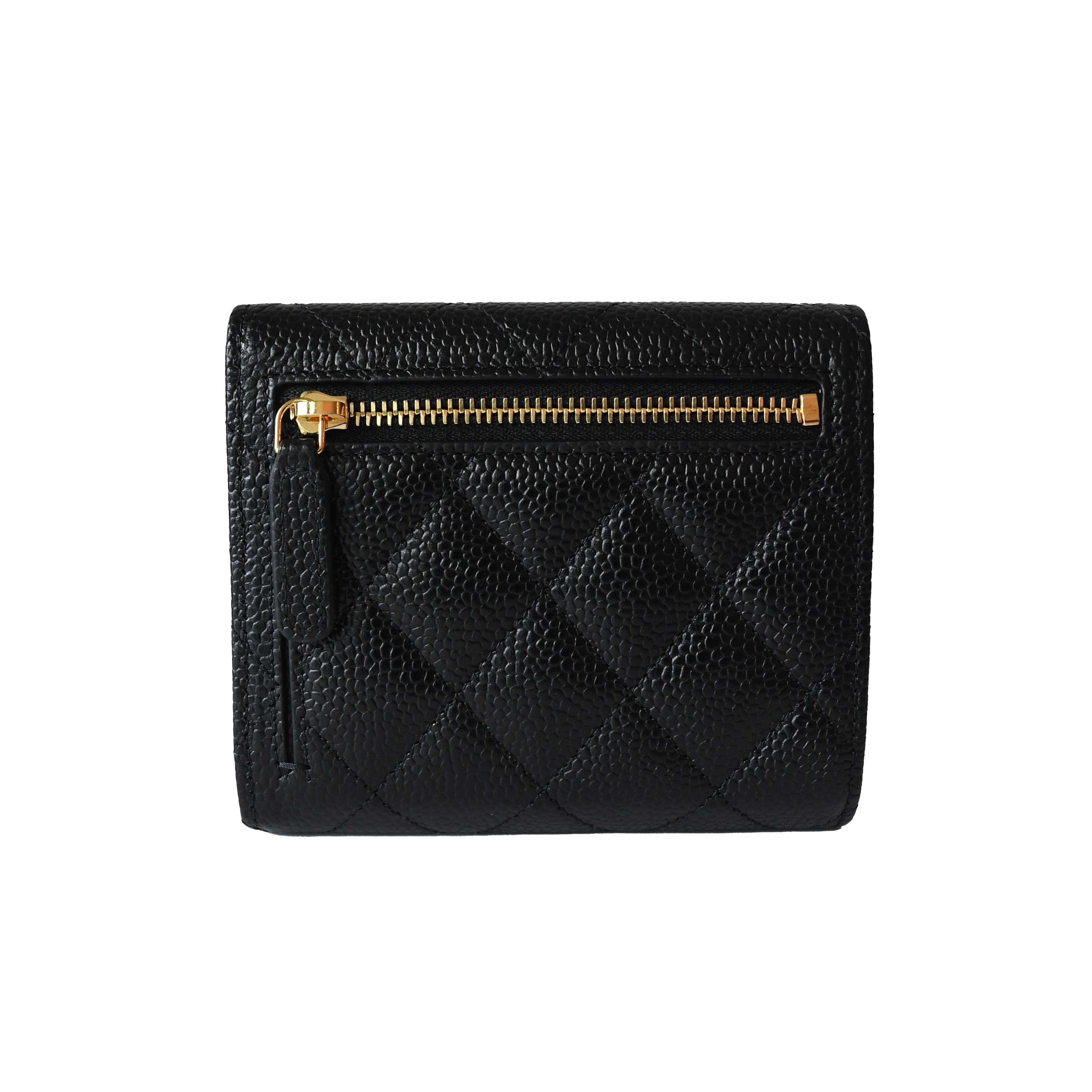 Chanel CC Caviar Quilted Compact Flap Trifold Wallet With Zipped Black Gold - 2