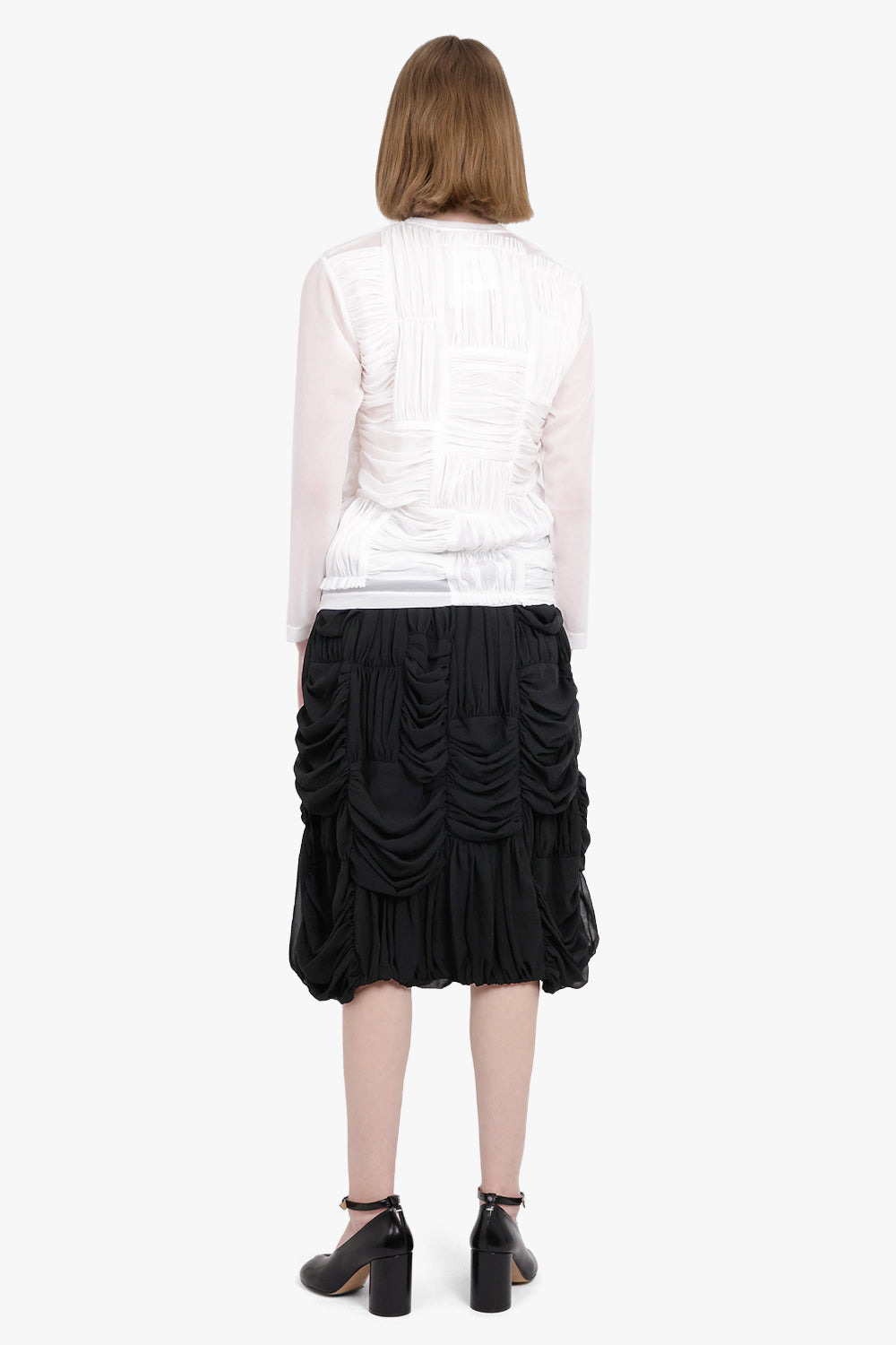 DRAPE RUCHED PANEL DRAWSTRING MIDI SKIRT | BLACK - 4
