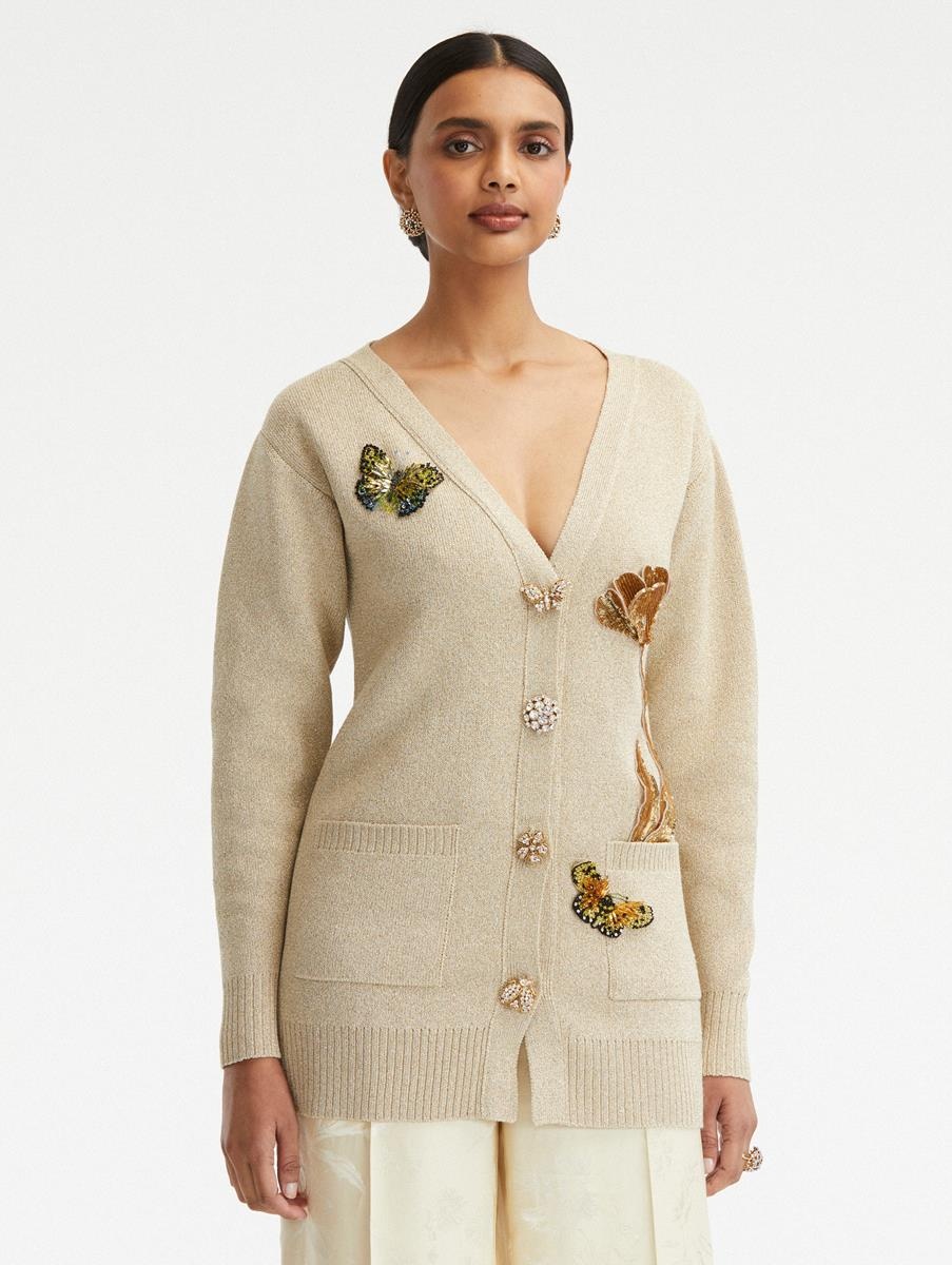 BUTTON FRONT EMBROIDERED LONG CARDIGAN - 2