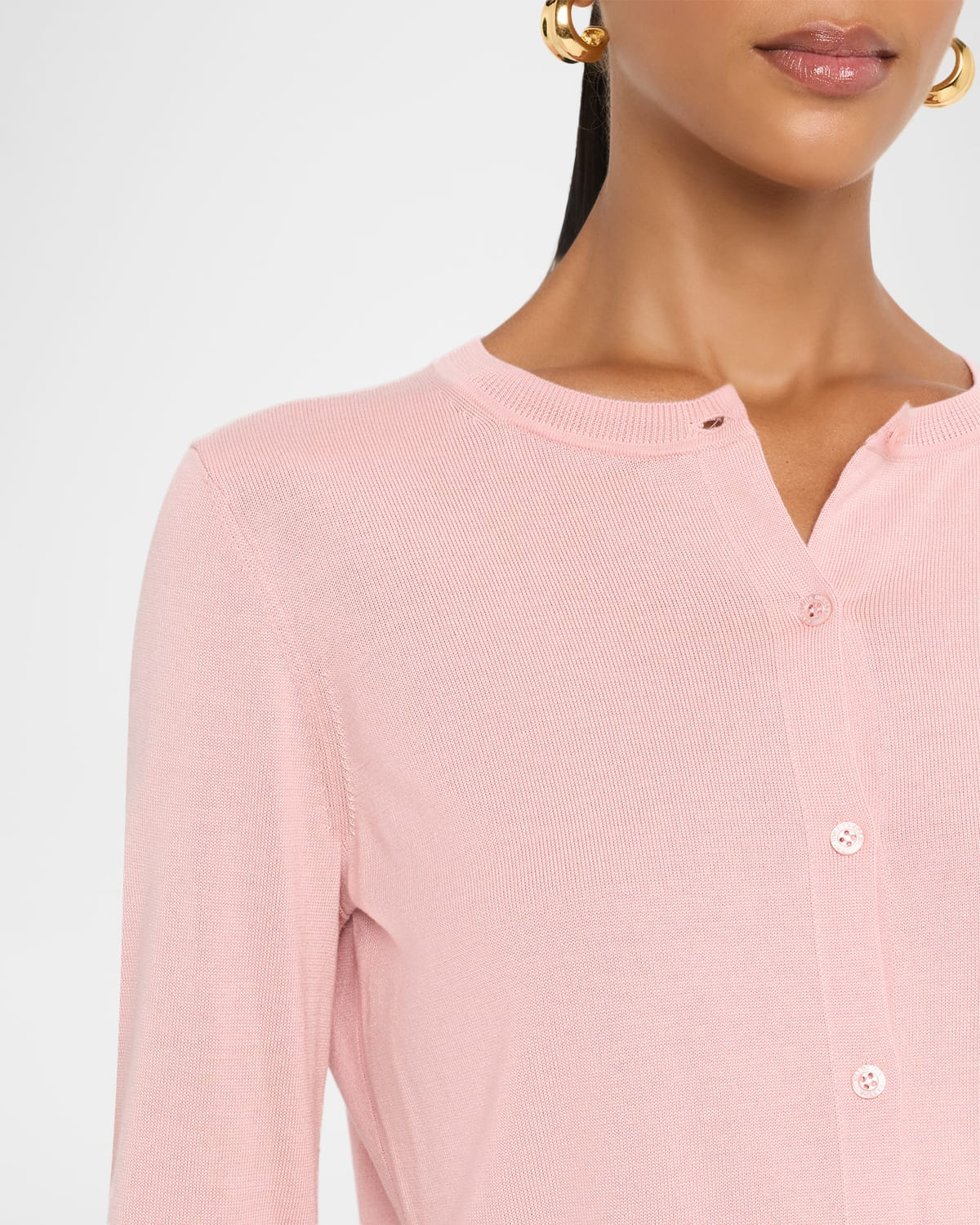 Silk-Cotton Crewneck Cardigan - 5