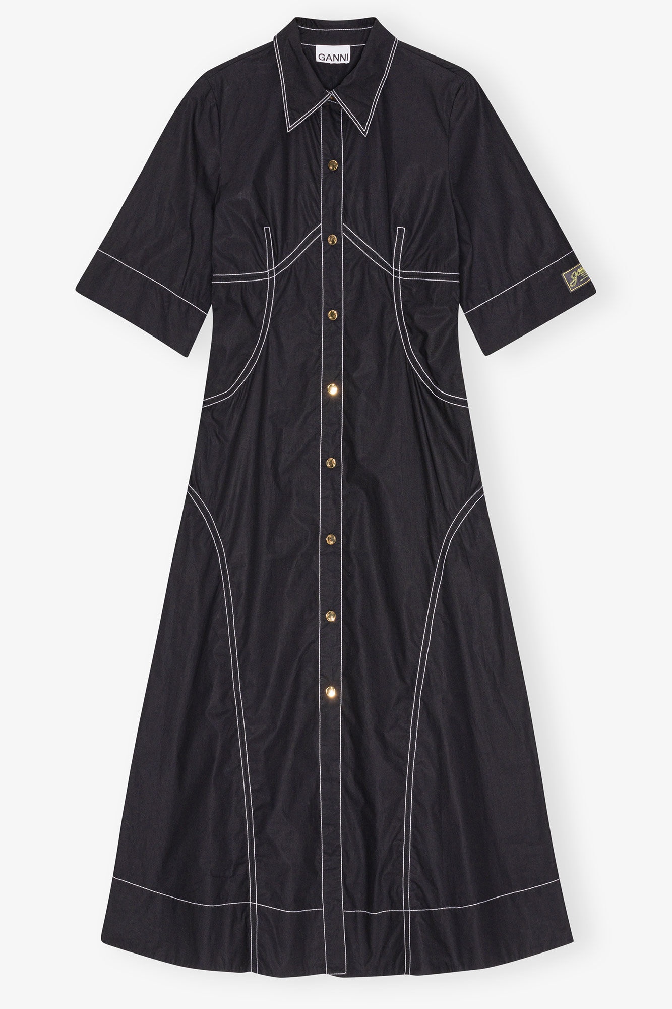 BLACK COTTON POPLIN SHIRT DRESS - 1
