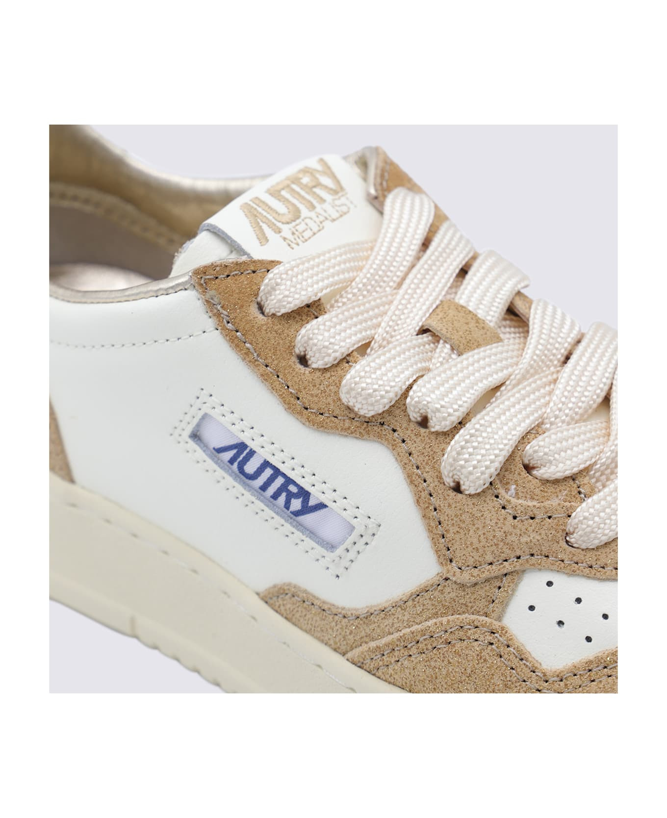Beige And Brown Leather Medalist Low Sneakers - 4