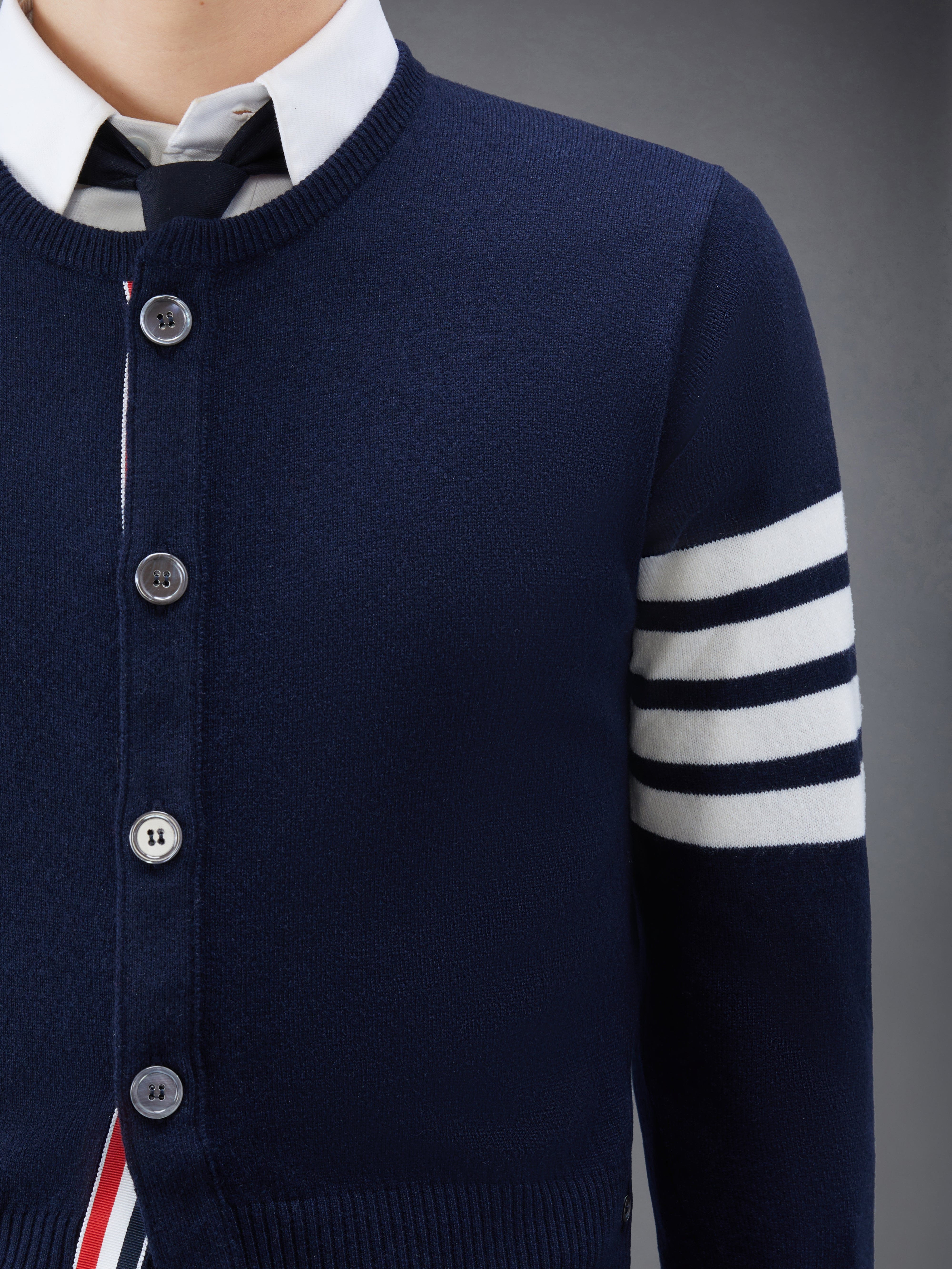 Navy Cashmere Classic 4-Bar Crewneck Cardigan - 6