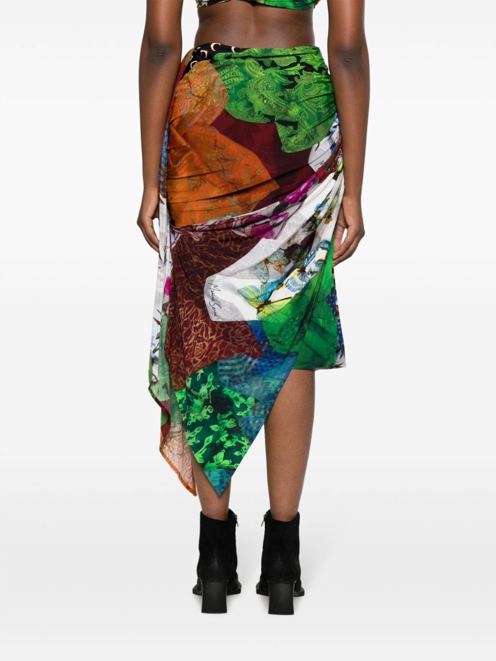 graphic-print draped midi skirt - 4