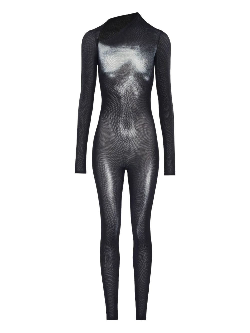 asymmetric-collar mesh jumpsuit - 1