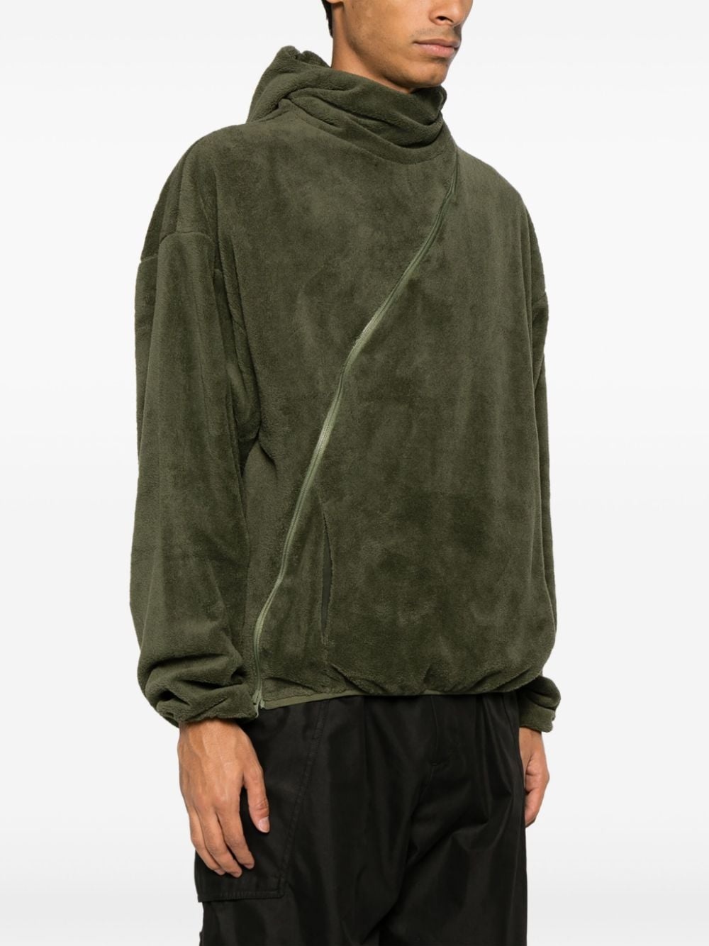 asymmetric-zip fleece hoodie - 3