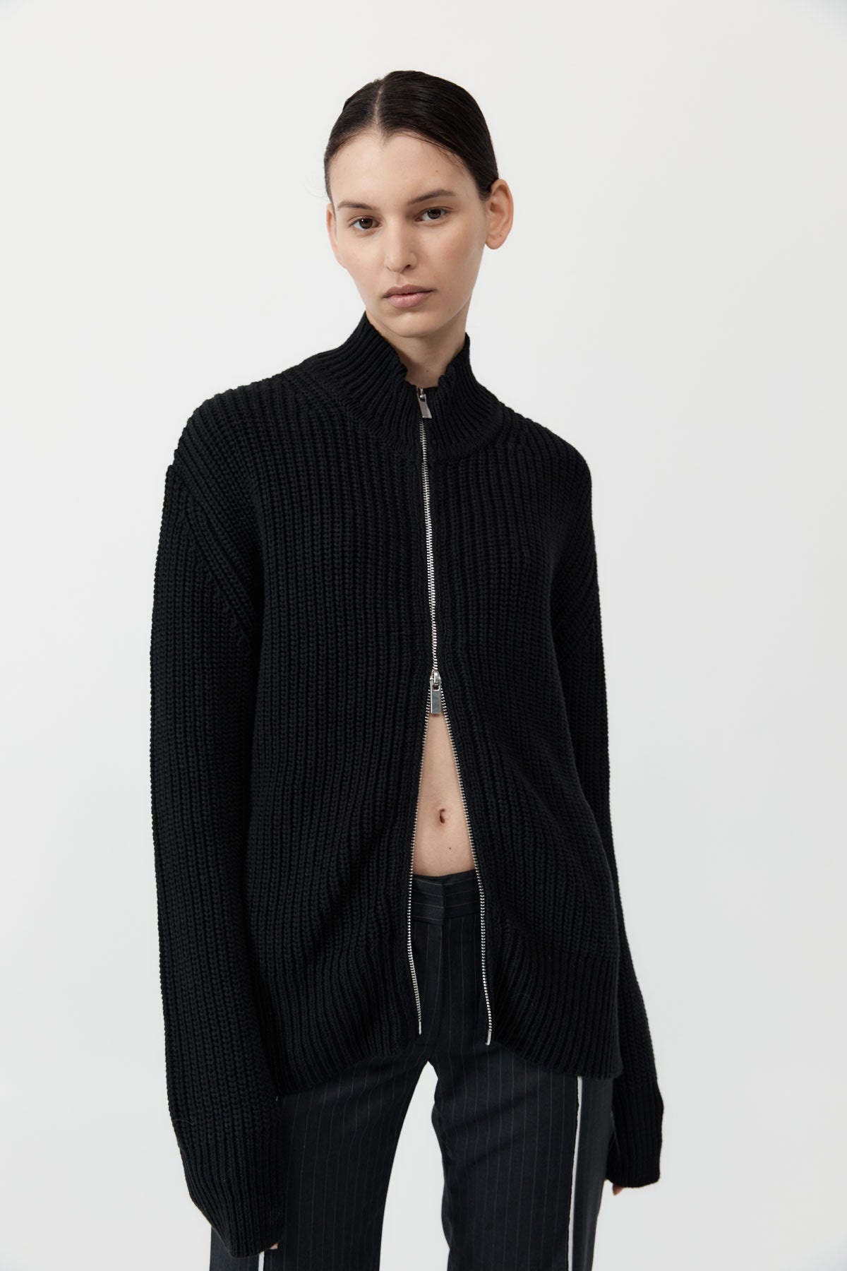 Zip Detail Cardigan - Black - 3