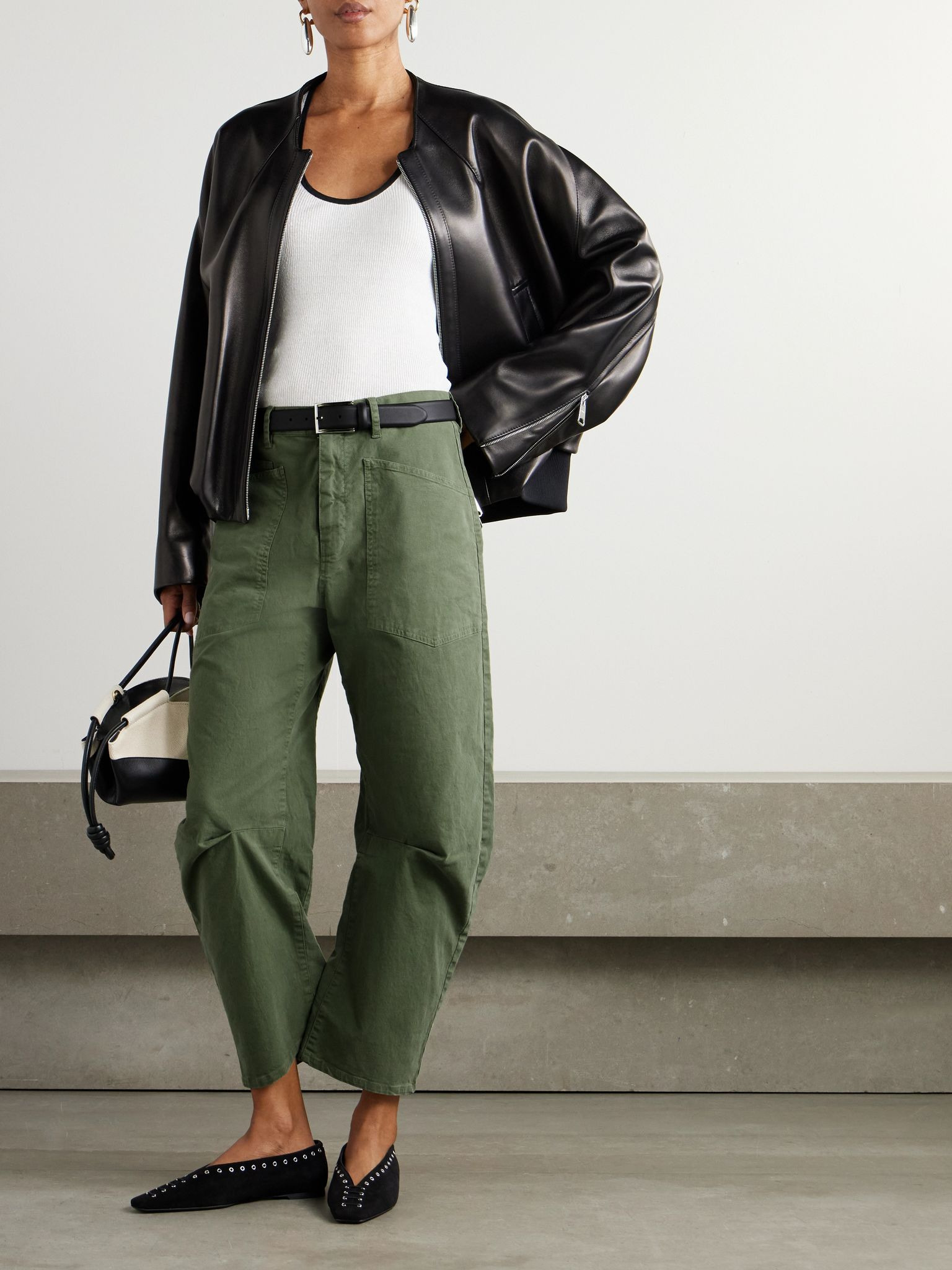Shon cotton-blend twill barrel-leg pants Green - 2