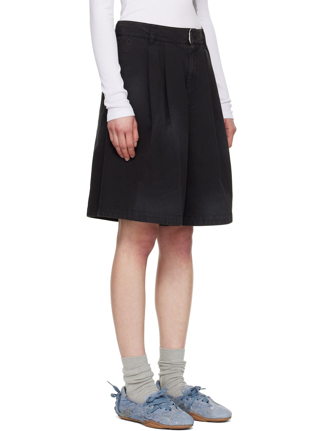 ● OPEN YY ● 25SS WASHED BERMUDA SHORTS OPEN YY Black Washed Bermuda Shorts | REVERSIBLE