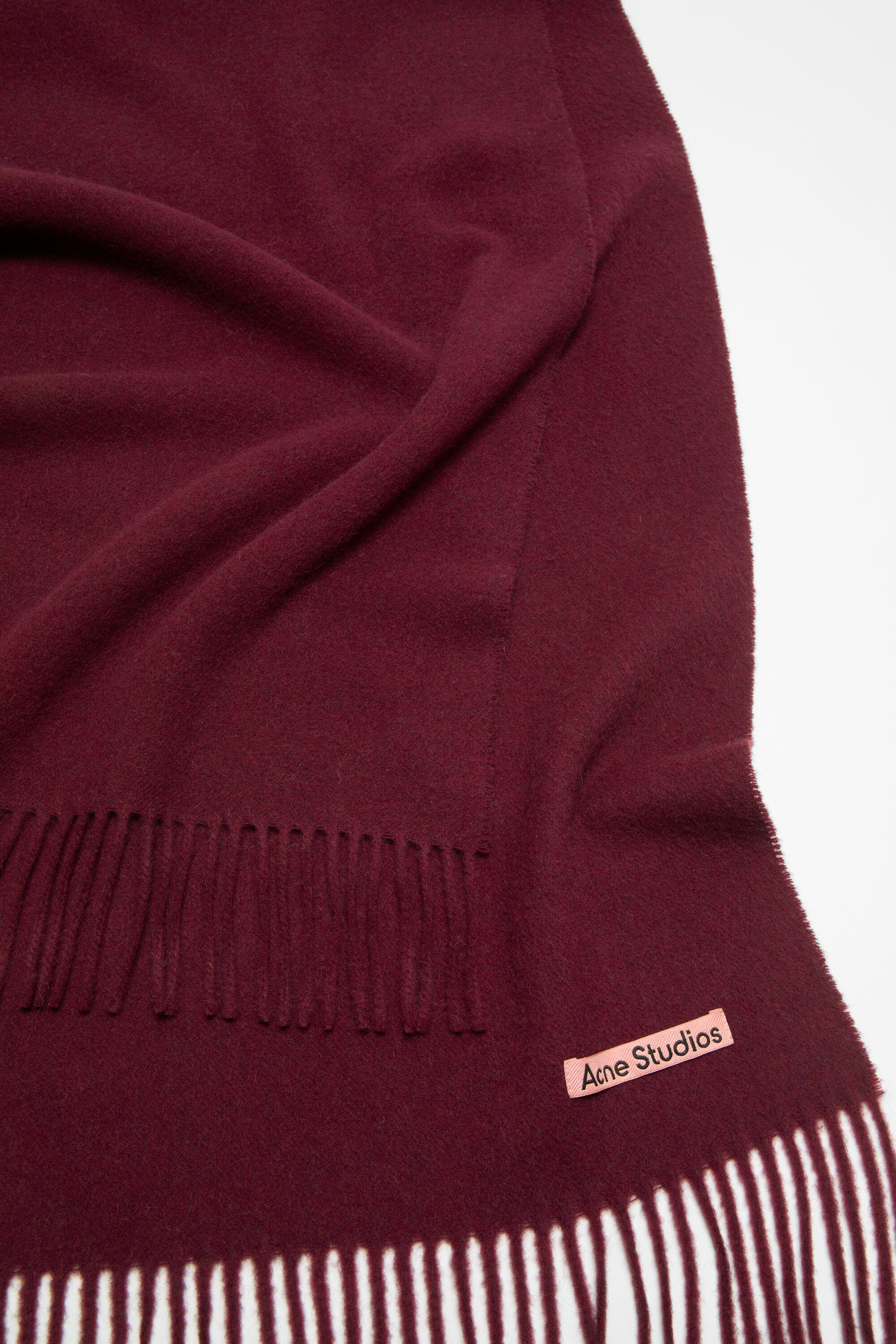 Fringe wool scarf – Narrow - Burgundy melange - 3