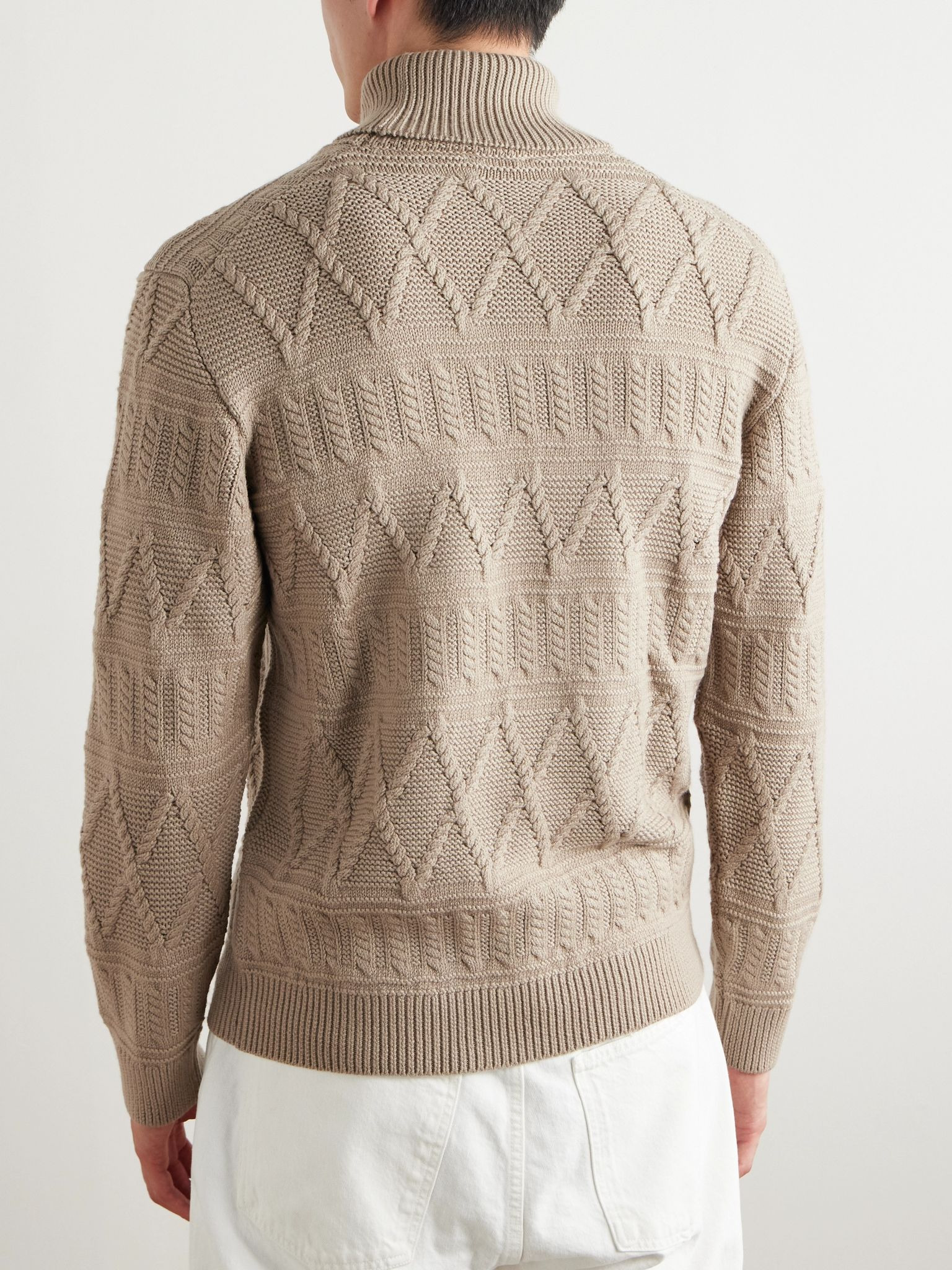 Jacquard-Knit Wool Rollneck Sweater Beige - 4
