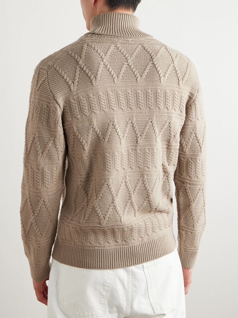 Jacquard-Knit Wool Rollneck Sweater Beige 4